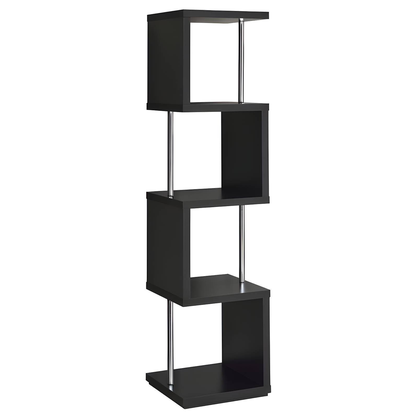 66.5" Baxter 4 Shelf Zig Zag Bookcase with Chrome Details Black - Coaster: Modern Storage Display