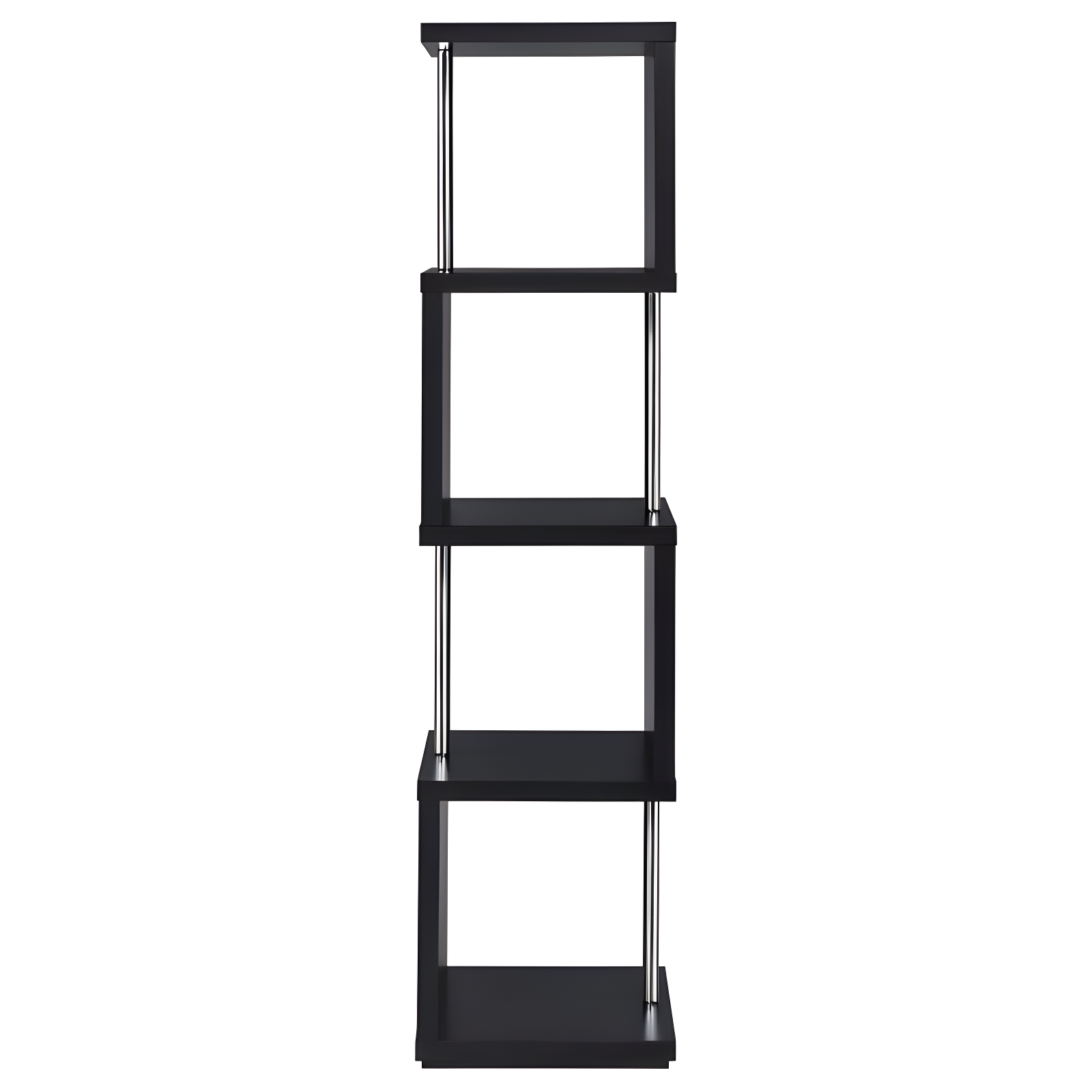 66.5" Baxter 4 Shelf Zig Zag Bookcase with Chrome Details Black - Coaster: Modern Storage Display