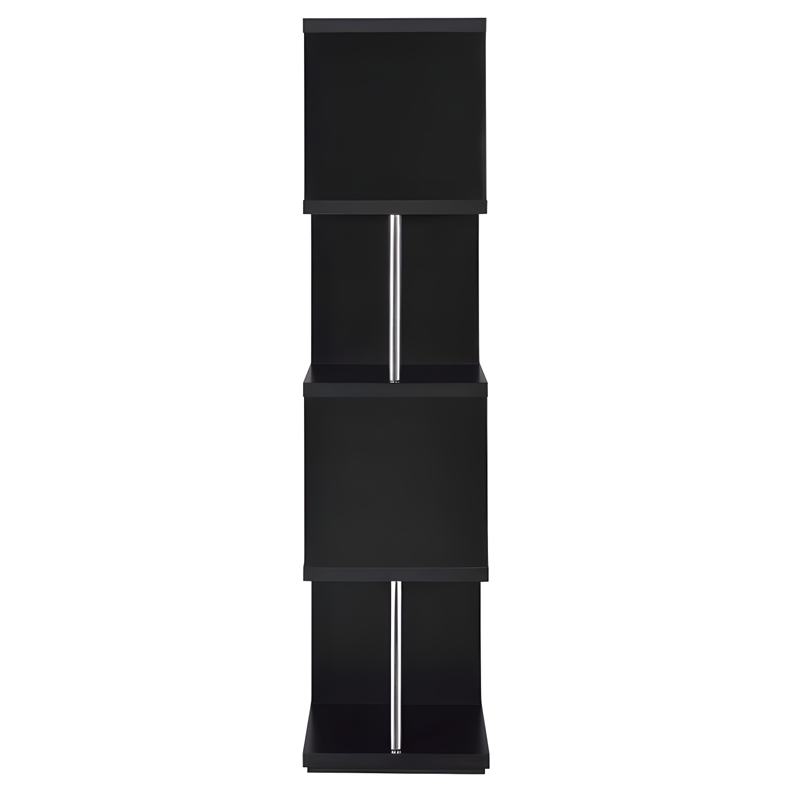 66.5" Baxter 4 Shelf Zig Zag Bookcase with Chrome Details Black - Coaster: Modern Storage Display