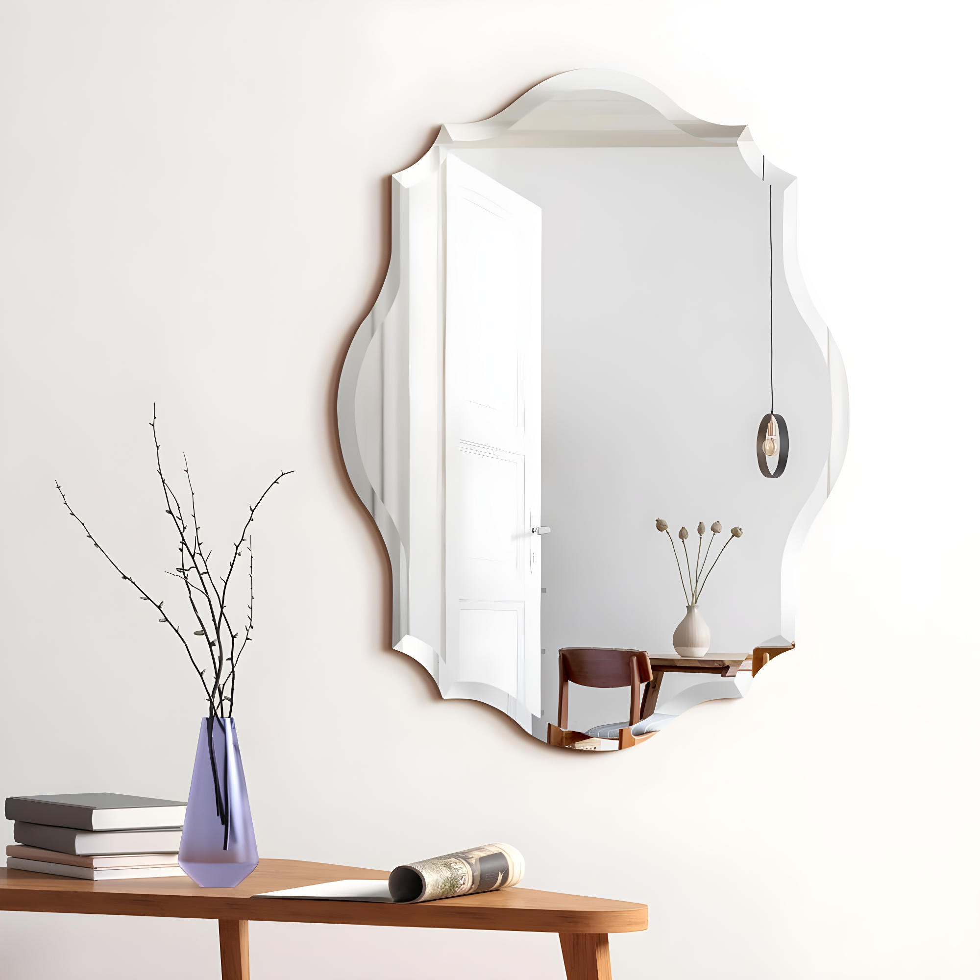 Empire Art Direct Frameless Beveled Oblong Elegant Scalloped Wall Mirror 30 in. x 40 in. x 0.39 in.