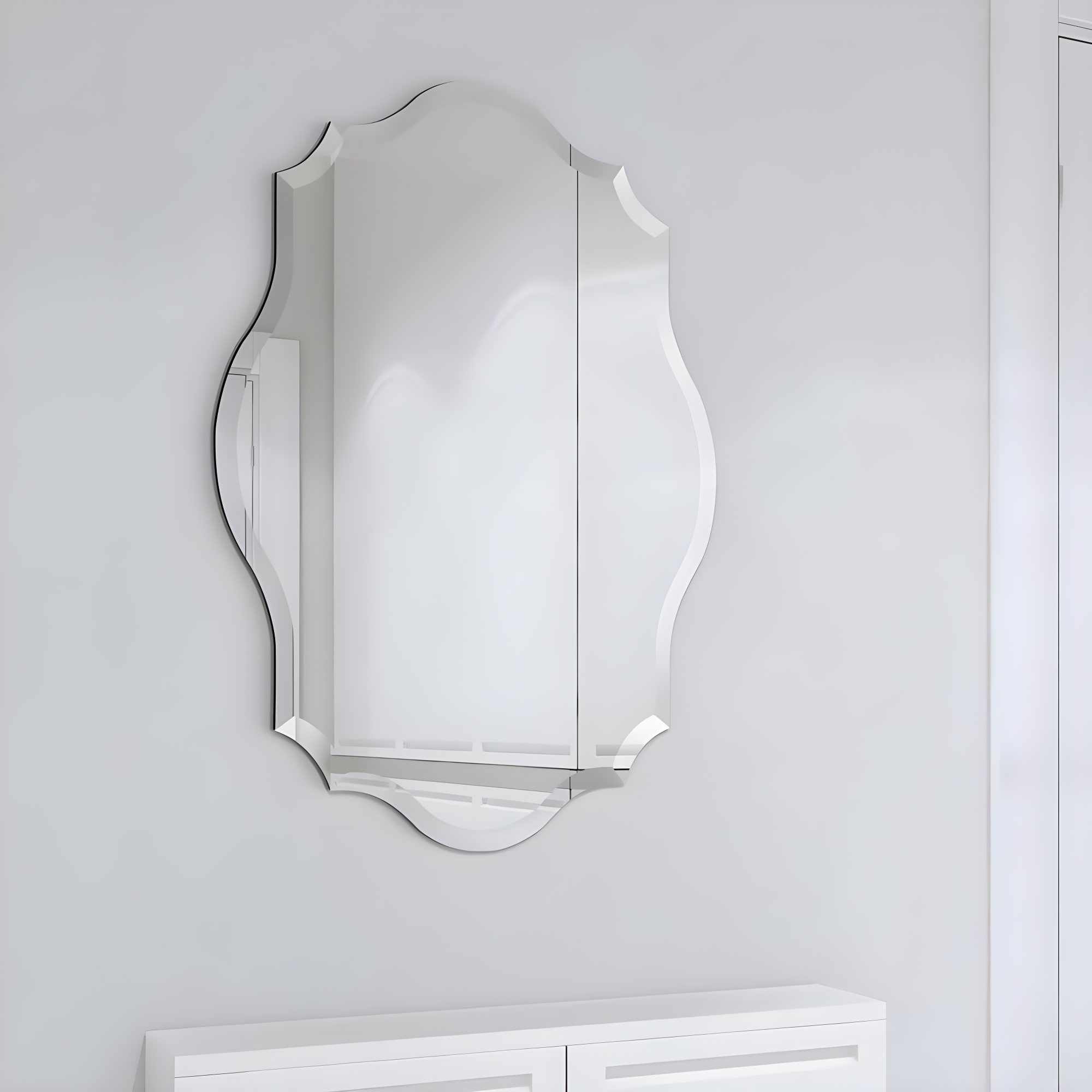 Empire Art Direct Frameless Beveled Oblong Elegant Scalloped Wall Mirror 30 in. x 40 in. x 0.39 in.