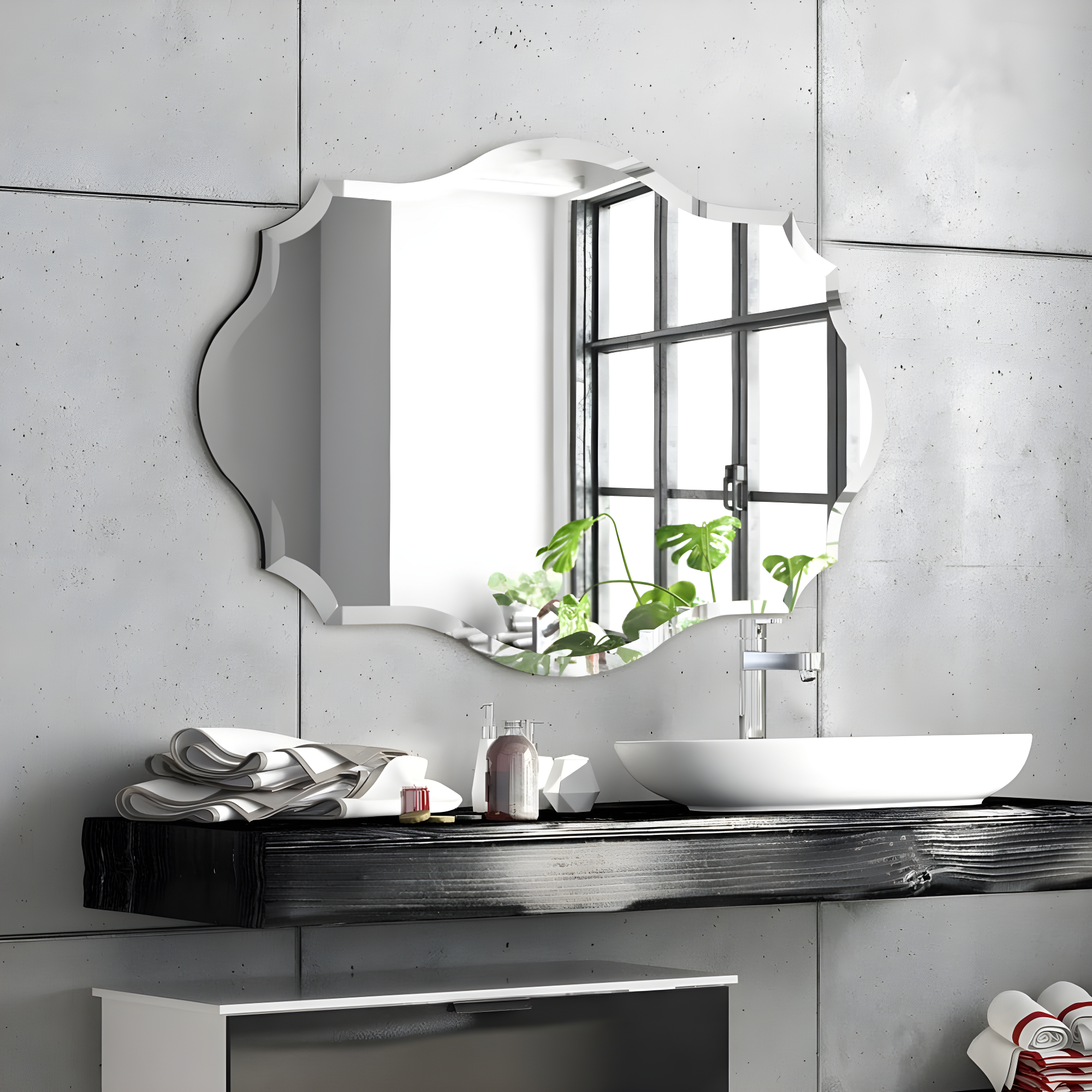 Empire Art Direct Frameless Beveled Oblong Elegant Scalloped Wall Mirror 30 in. x 40 in. x 0.39 in.