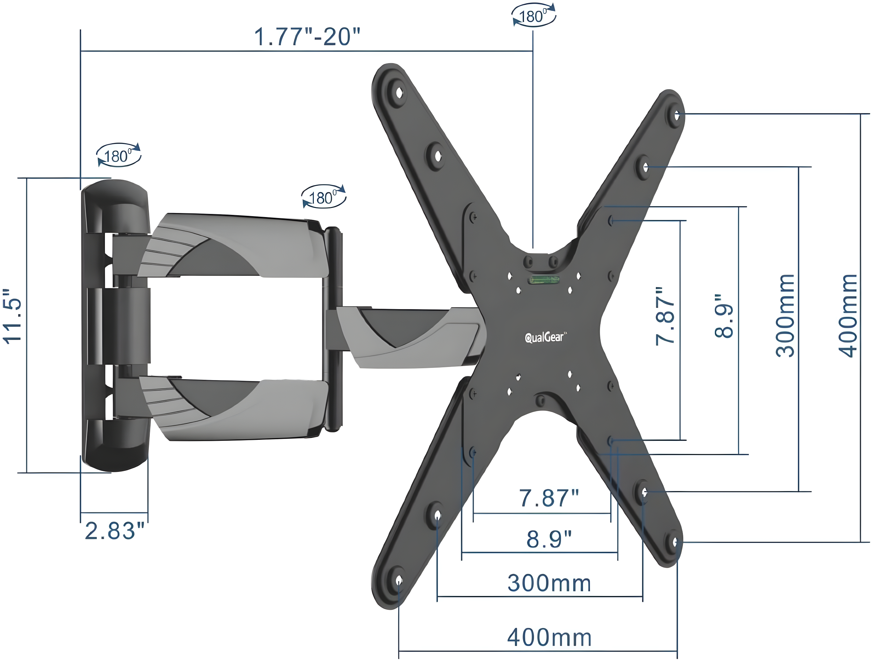 QualGear QG-TM-A-012 Universal Ultra Slim Low Profile Articulating Wall Mount for 23-55 Inches LED TV, Black