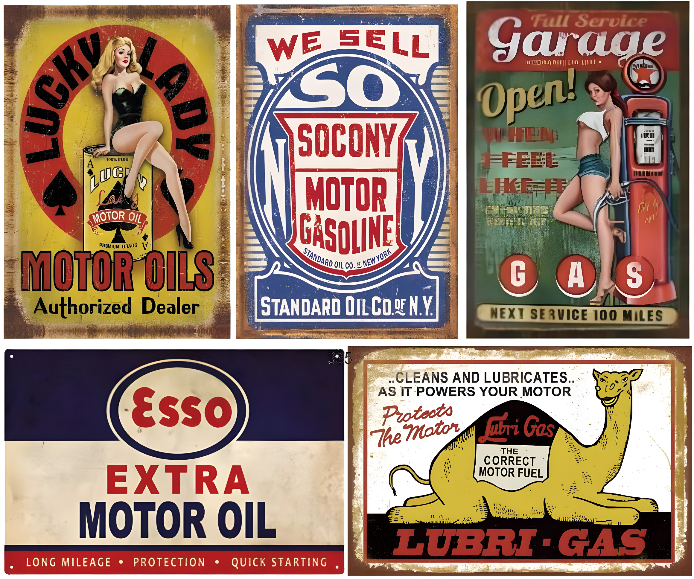 Reproduced Vintage Tin Sign Pack, Gas Oil Retro Advert Antique Metal Signs for Garage Man Cave Bar Kitchen, Nostalgic Car Decor, 8x12 Inch (35 Pieces A)
