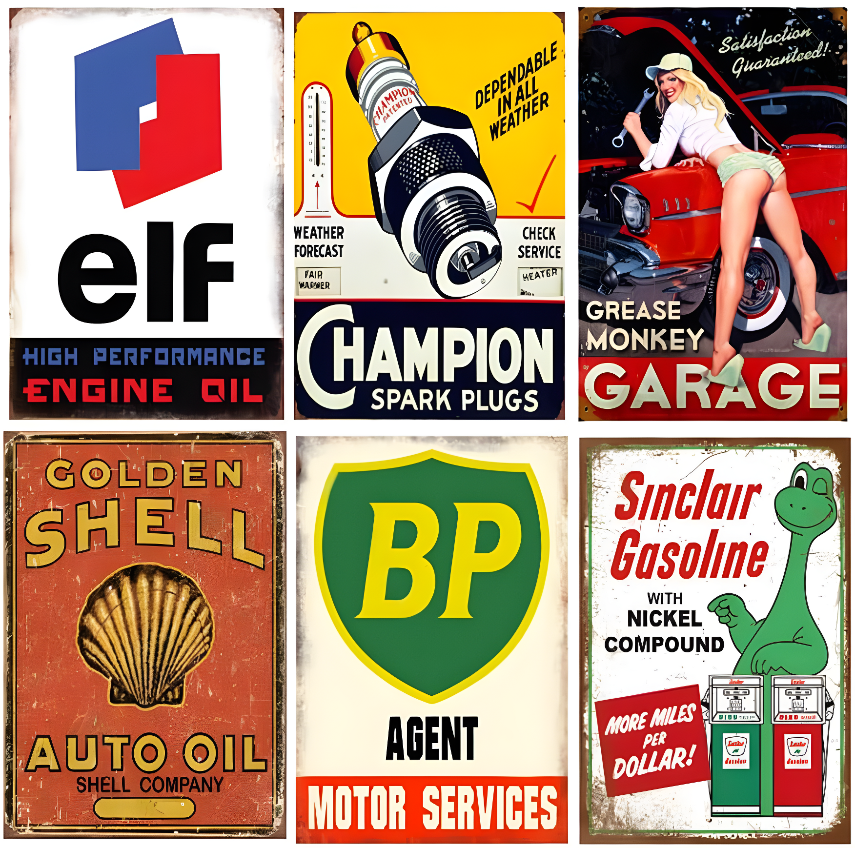 Reproduced Vintage Tin Sign Pack, Gas Oil Retro Advert Antique Metal Signs for Garage Man Cave Bar Kitchen, Nostalgic Car Decor, 8x12 Inch (35 Pieces A)