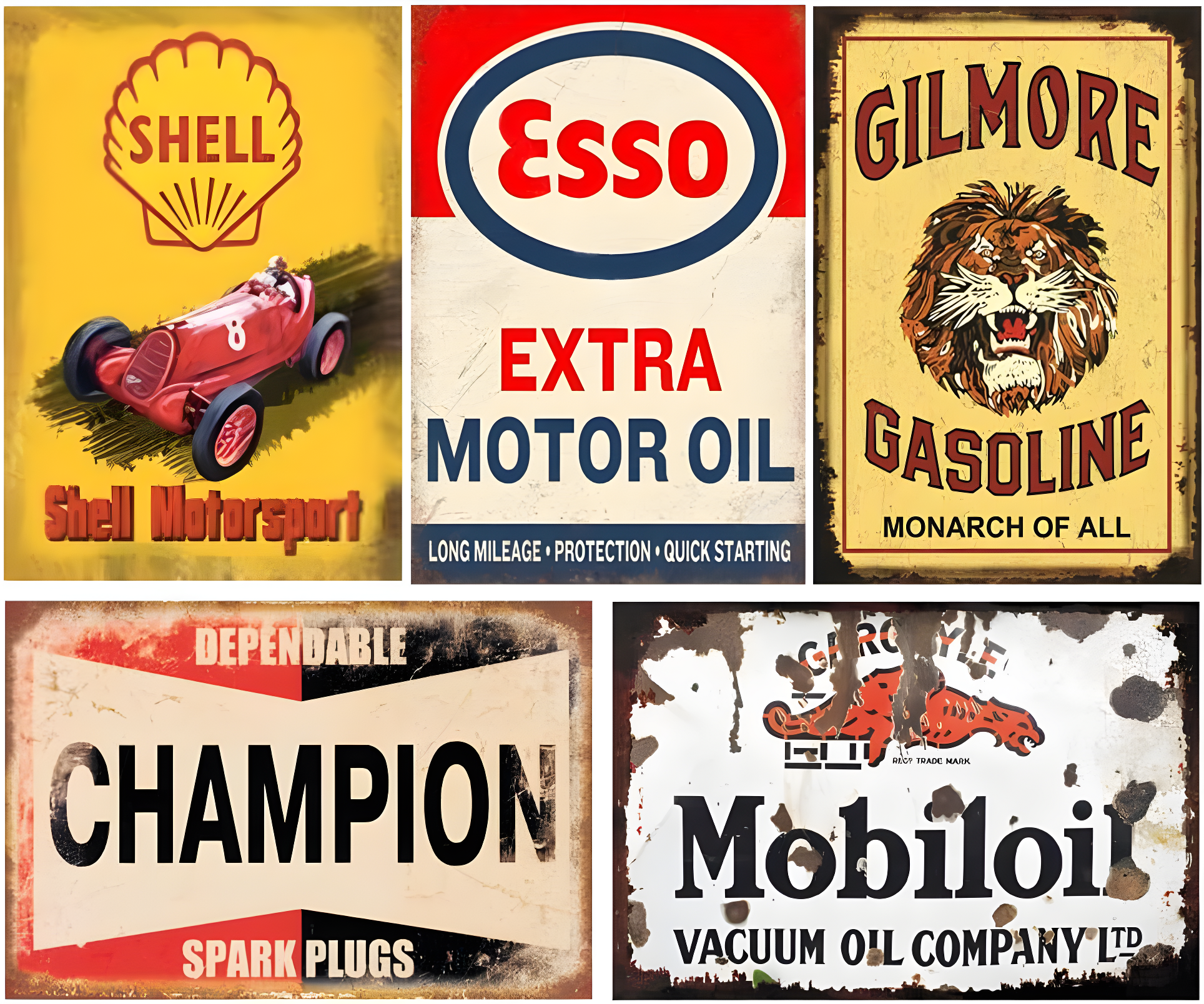 Reproduced Vintage Tin Sign Pack, Gas Oil Retro Advert Antique Metal Signs for Garage Man Cave Bar Kitchen, Nostalgic Car Decor, 8x12 Inch (35 Pieces A)
