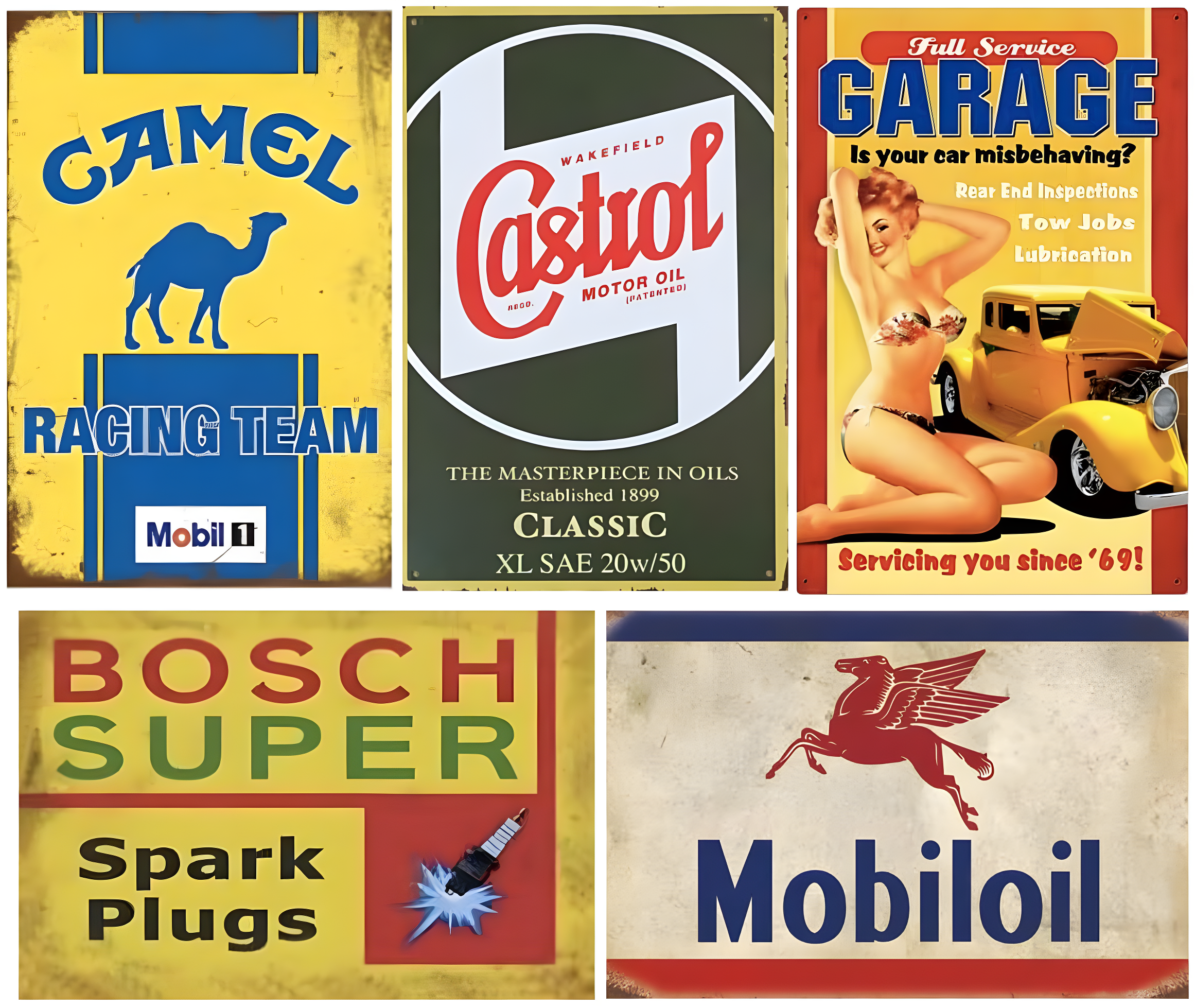 Reproduced Vintage Tin Sign Pack, Gas Oil Retro Advert Antique Metal Signs for Garage Man Cave Bar Kitchen, Nostalgic Car Decor, 8x12 Inch (35 Pieces A)