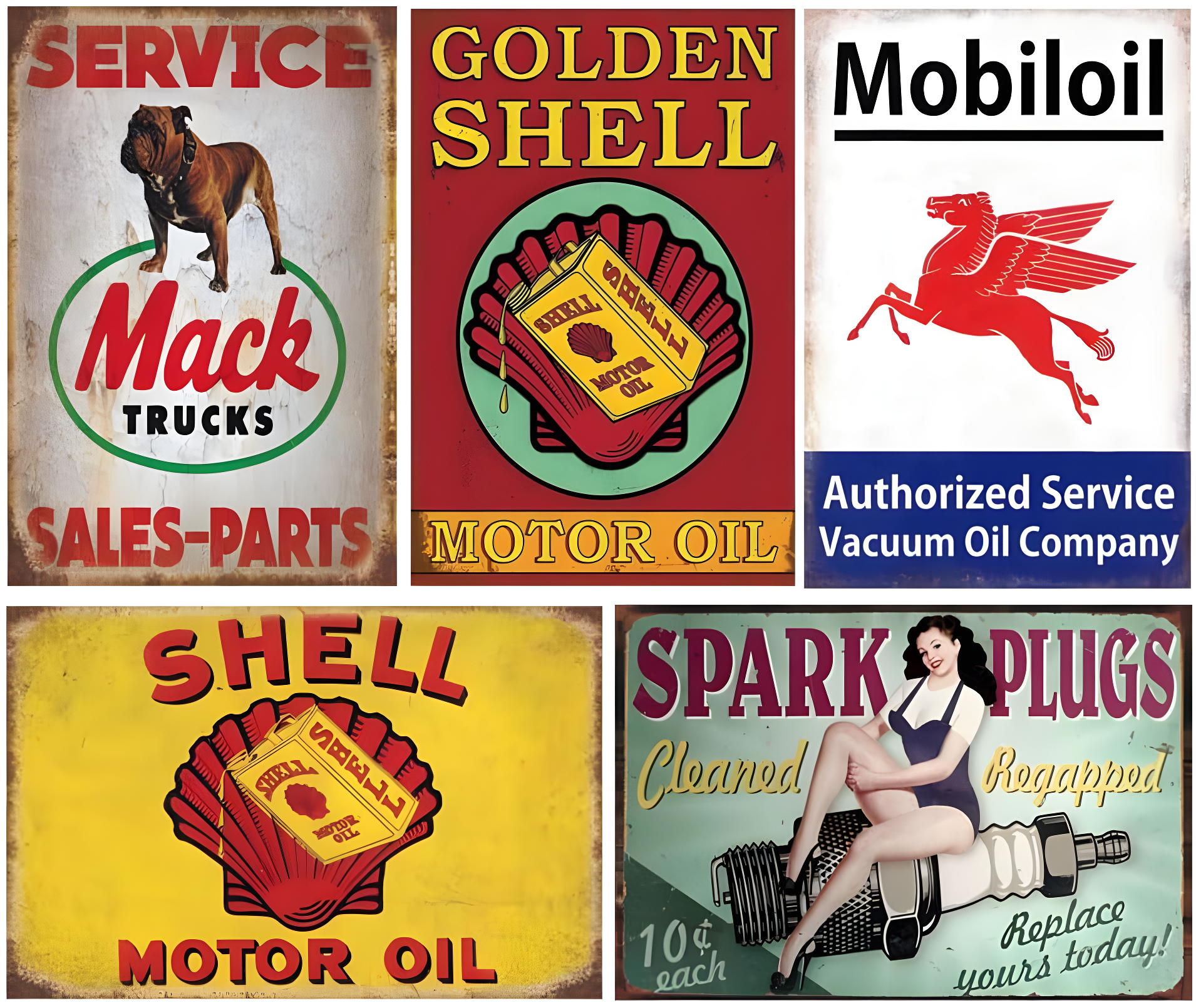 Reproduced Vintage Tin Sign Pack, Gas Oil Retro Advert Antique Metal Signs for Garage Man Cave Bar Kitchen, Nostalgic Car Decor, 8x12 Inch (35 Pieces A)