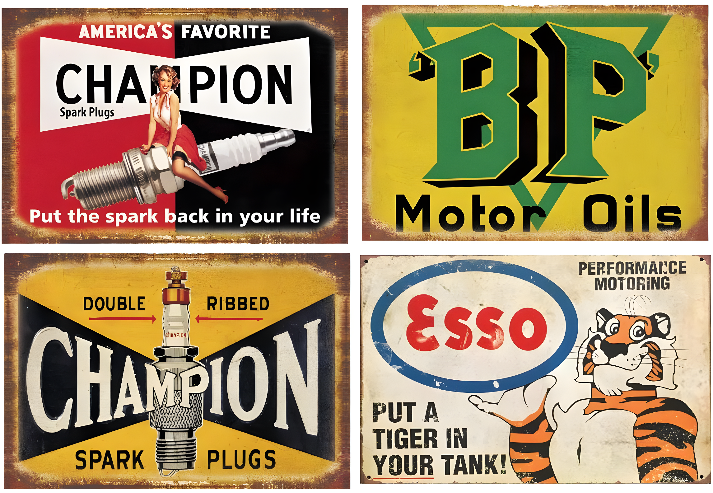 Reproduced Vintage Tin Sign Pack, Gas Oil Retro Advert Antique Metal Signs for Garage Man Cave Bar Kitchen, Nostalgic Car Decor, 8x12 Inch (35 Pieces A)