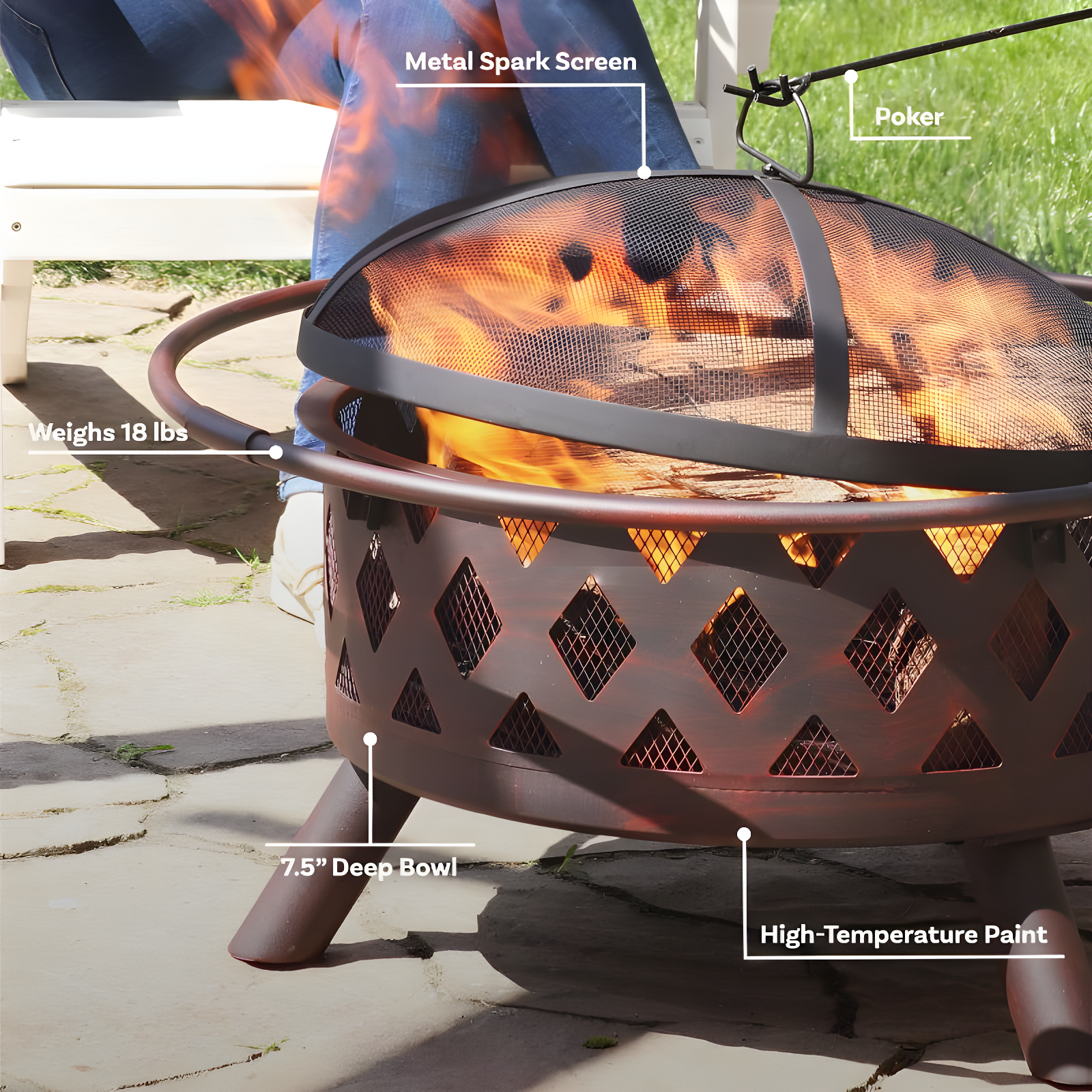 Alcott Hill® Mast Round Wood-Burning Bronze Finish Crossweave Fire Pit with Screen and Poker