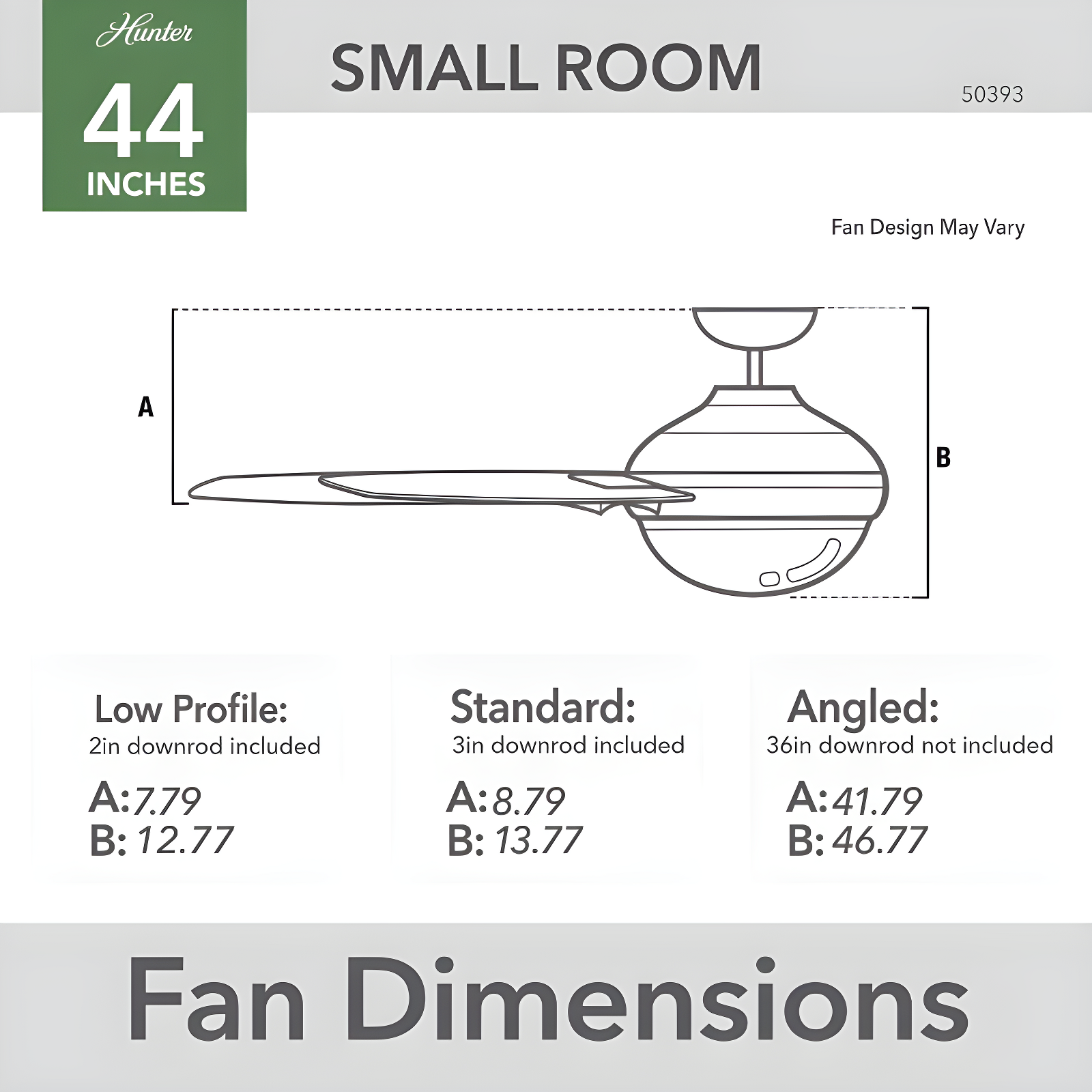 Hunter Fan 44" Sentinel 3 - Blade Standard Ceiling Fan with Remote Control and Light Kit Included