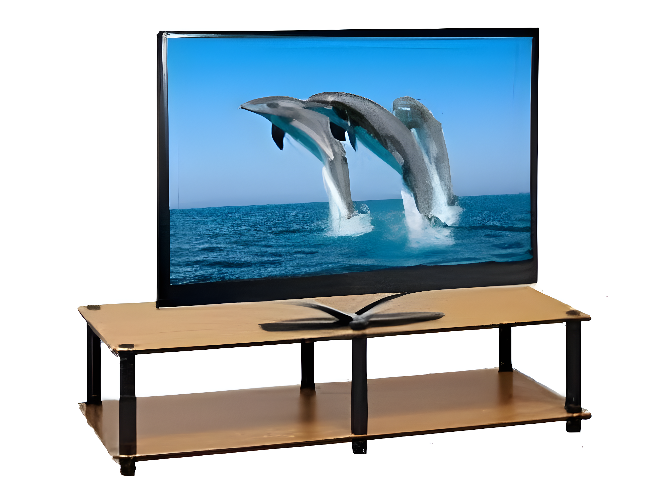 Furinno No Tools Wide TV Stand Media Entertainment Center for TVs up to 43" with Large Capacity Light Cherry Color Black Tube