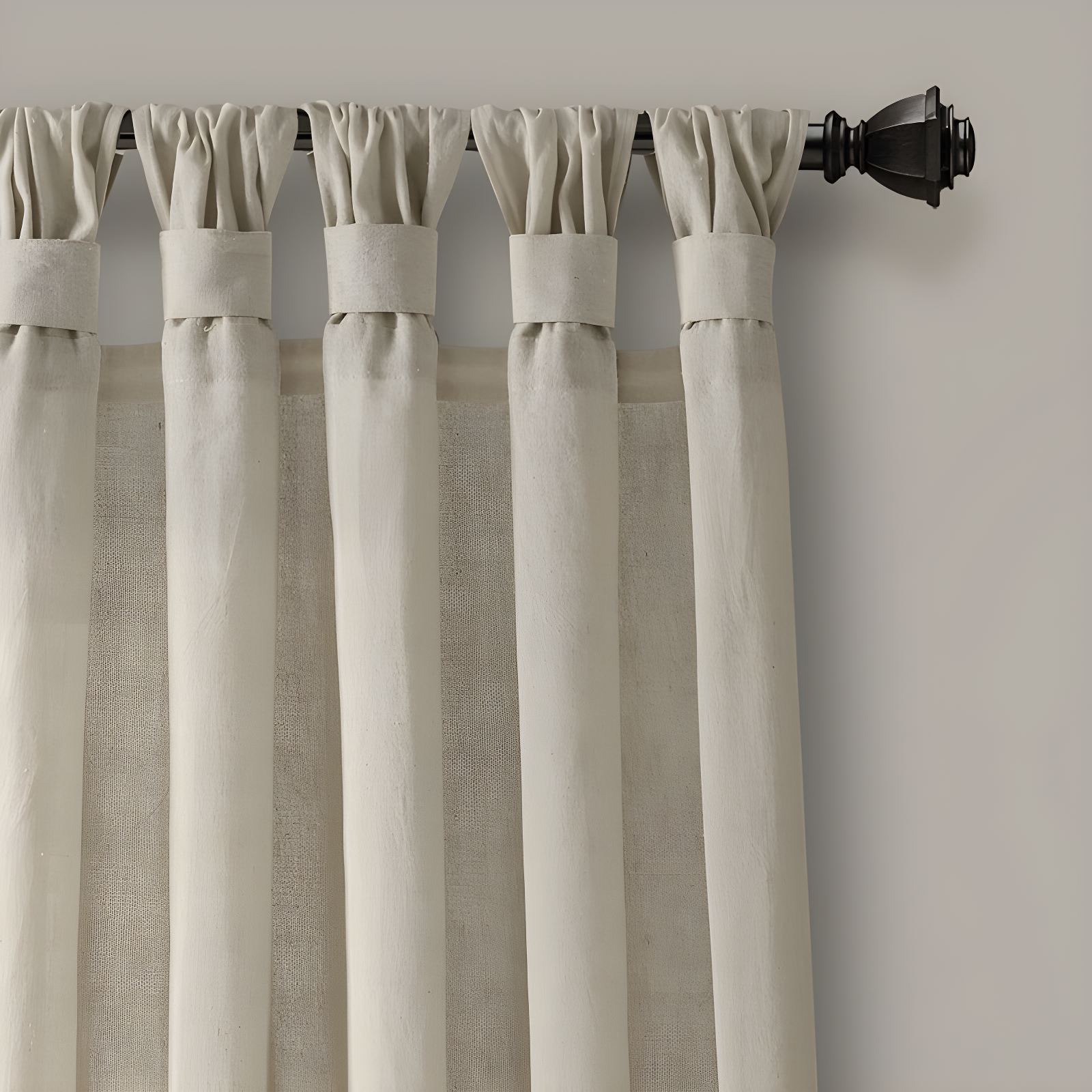 Burlap Knotted Tab Top Semi Sheer Curtain Pair (Set of 2)
