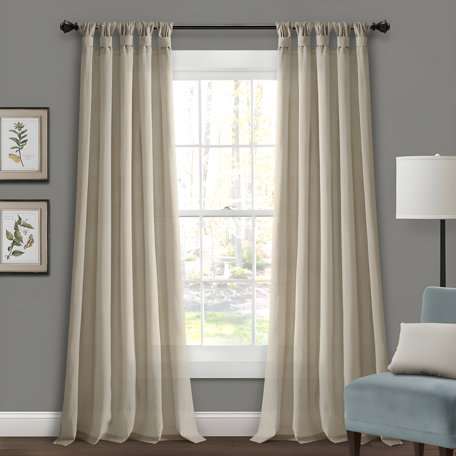 Burlap Knotted Tab Top Semi Sheer Curtain Pair (Set of 2)