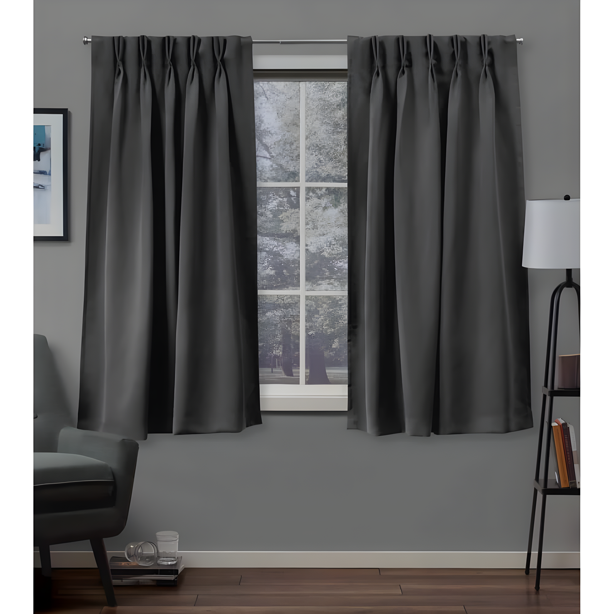 Set of 2 63"x30" Sateen Twill Woven Blackout Pinch Pleat Window Curtain Panel Dark Gray - Exclusive Home
