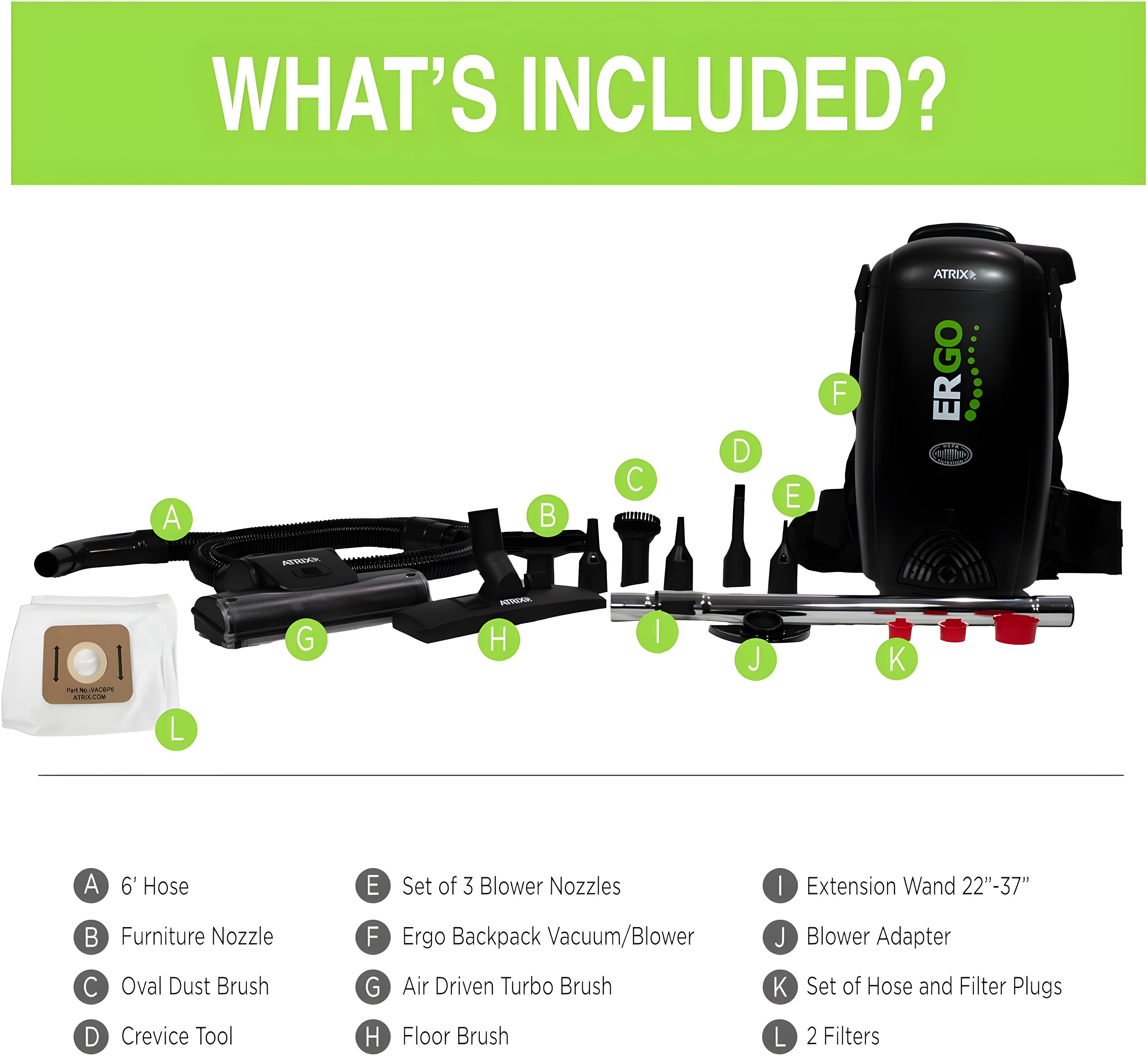 Atrix Black HEPA Backpack Vacuum with Additional Filters