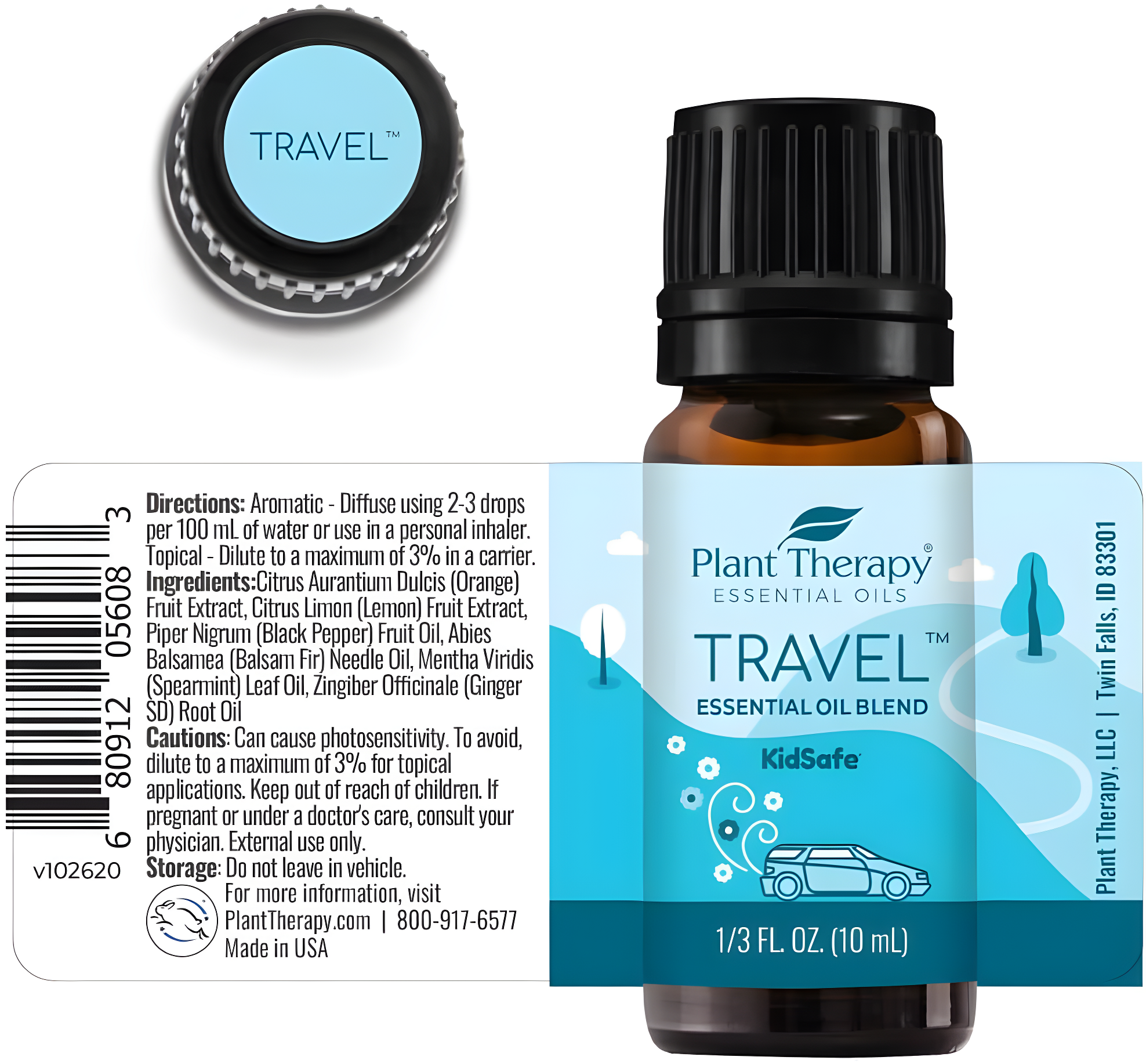 Plant Therapy Wood Grain Portable Diffuser Travel Pack, includes the Travel Essential Oil Blend 10 mL (1/3 oz) 100% Pure, Undiluted, Natural Aromatherapy, Therapeutic Grade