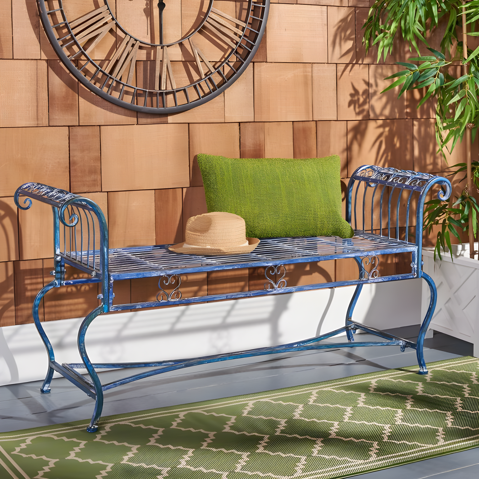Brielle Bench - Outdoor - PAT5004 - Mossy Blue - Safavieh