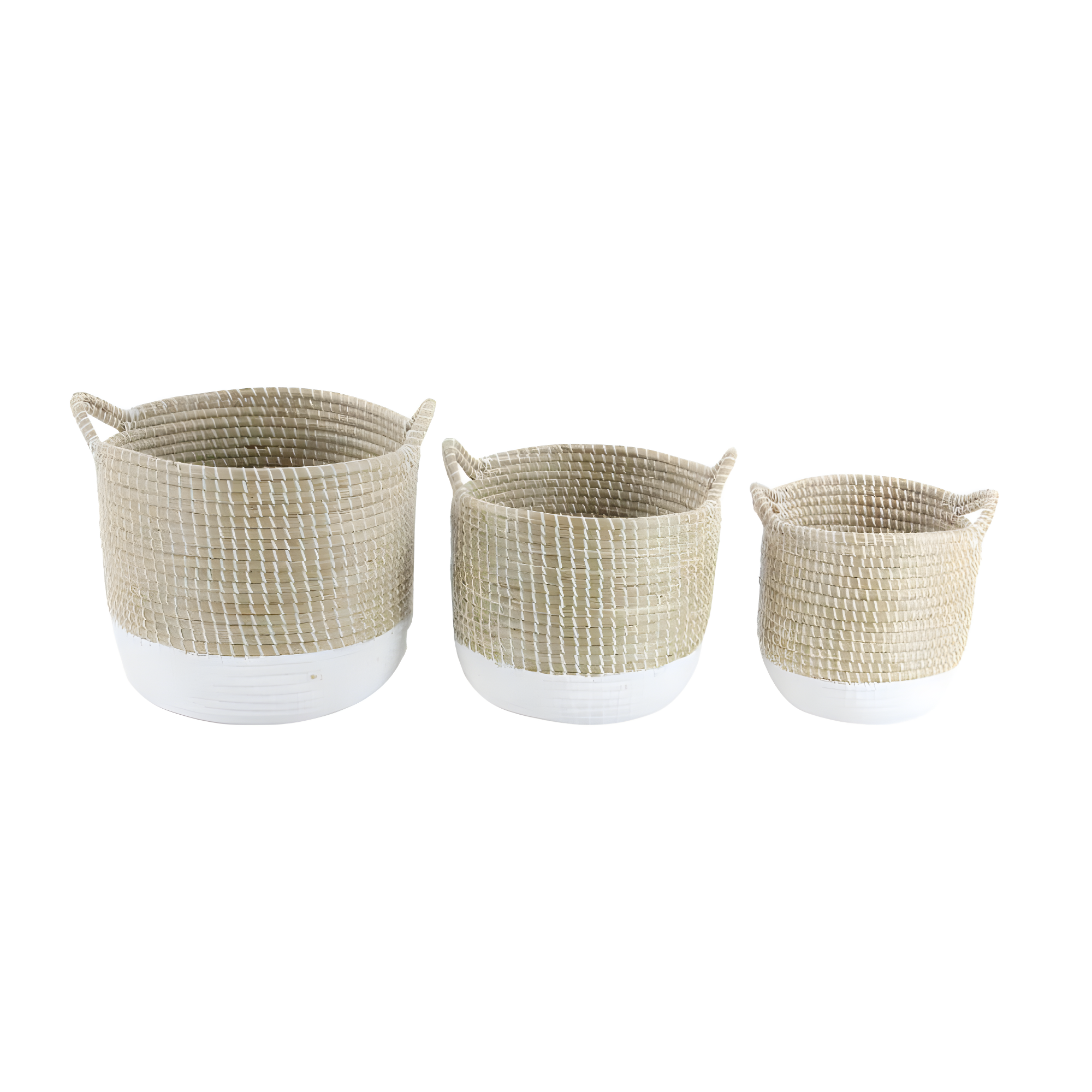 CosmoLiving by Cosmopolitan 13", 16", 18"W Brown Seagrass Handmade Two Toned Storage Basket with Handles, 3-Pieces