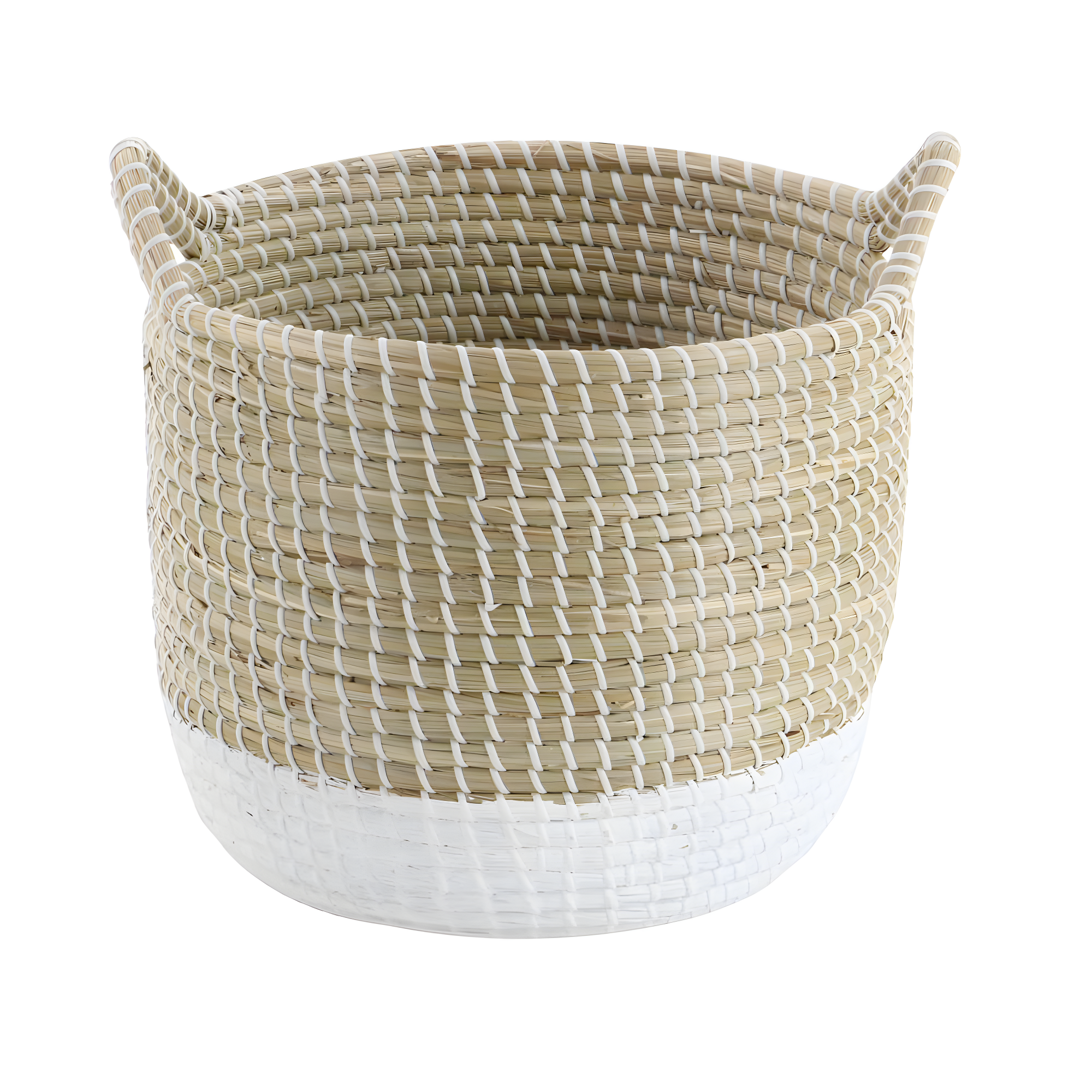CosmoLiving by Cosmopolitan 13", 16", 18"W Brown Seagrass Handmade Two Toned Storage Basket with Handles, 3-Pieces
