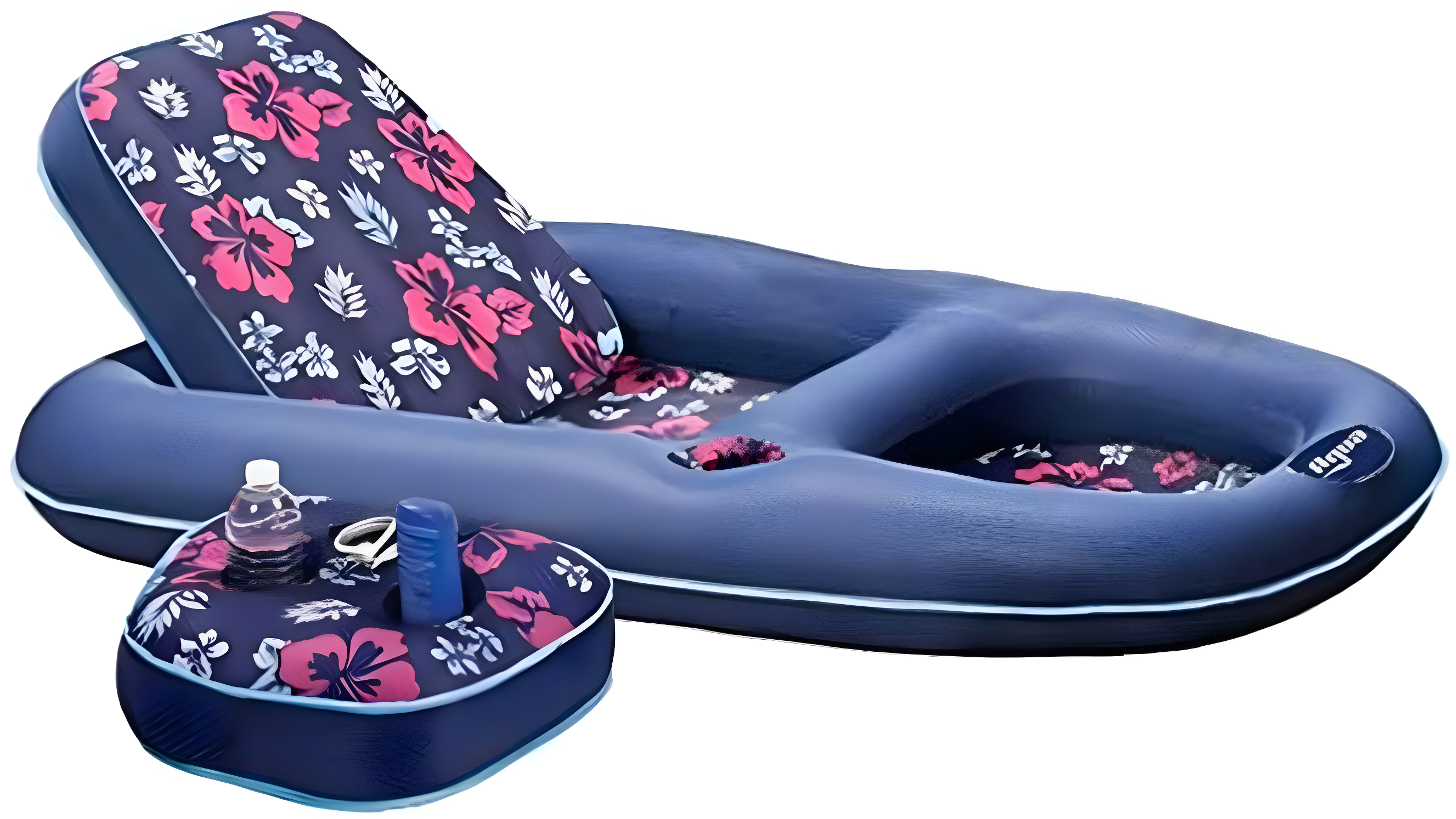 Aqua Leisure Campania Convertible 2 in 1 Pool Float Lounge/Caddy, Navy Hibiscus
