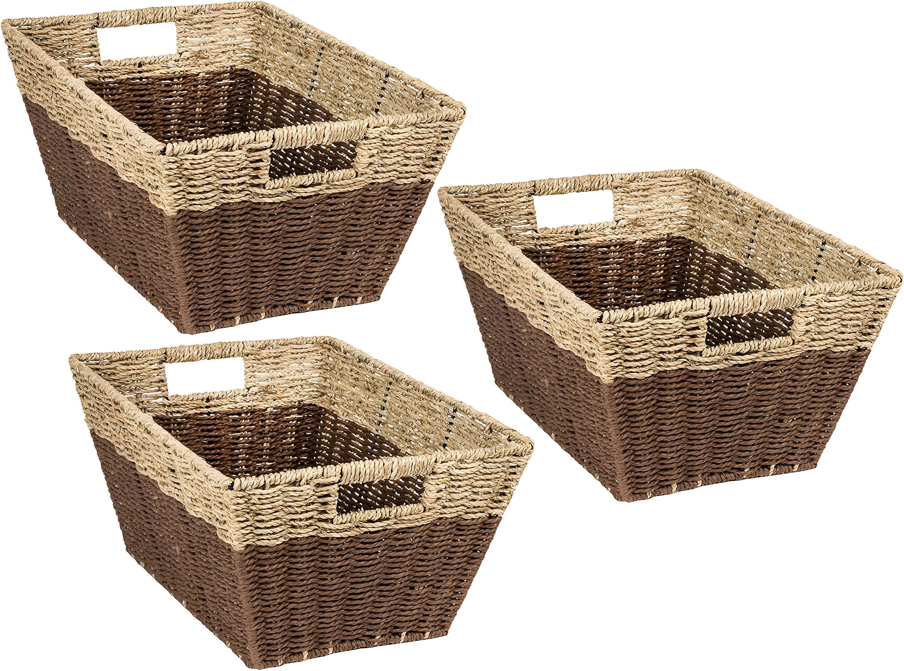 Honey-Can-Do Set of 3 Seagrass Nesting Storage Baskets with Cut-out Handles, Natural/Brown