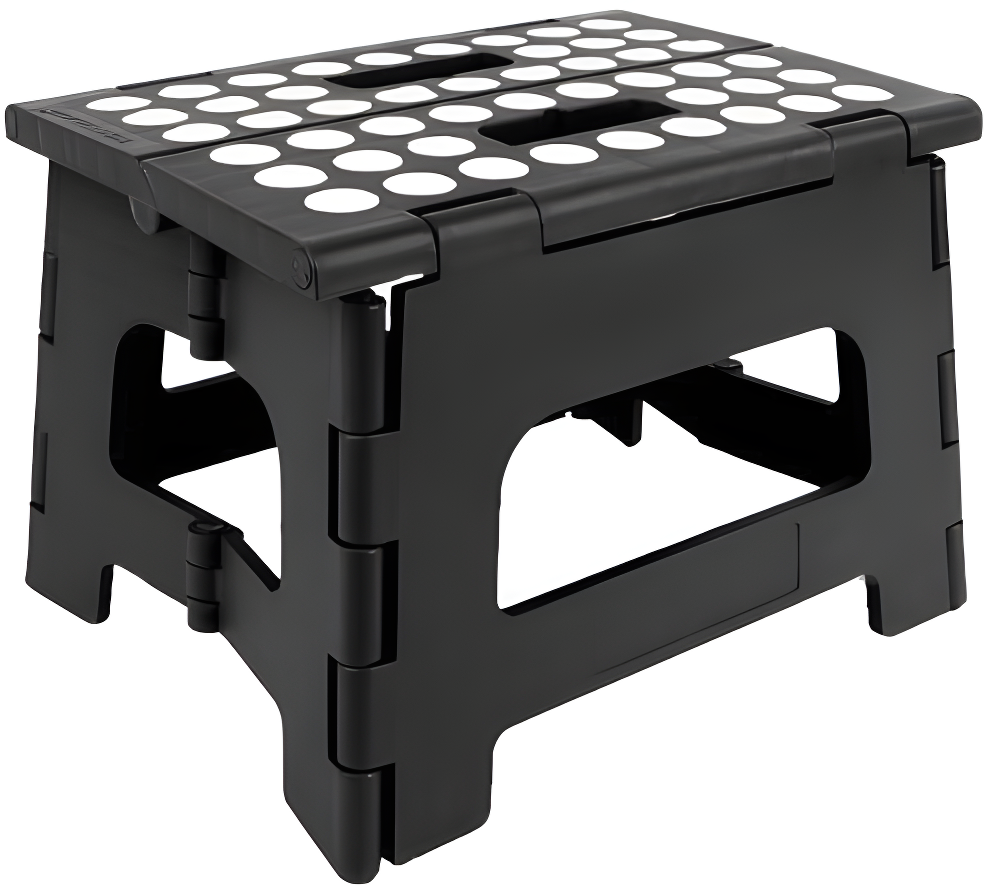 Simplify Plastic 9" Stripe Top 1 Step Folding Step Stool, Black