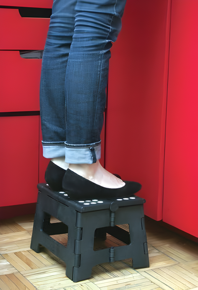 Simplify Plastic 9" Stripe Top 1 Step Folding Step Stool, Black