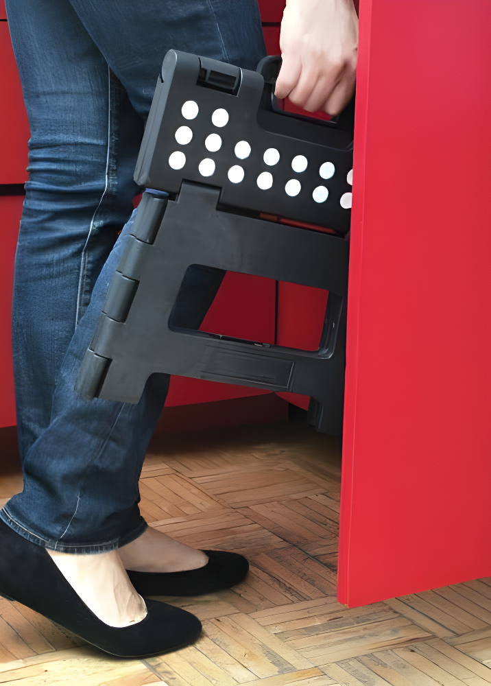 Simplify Plastic 9" Stripe Top 1 Step Folding Step Stool, Black
