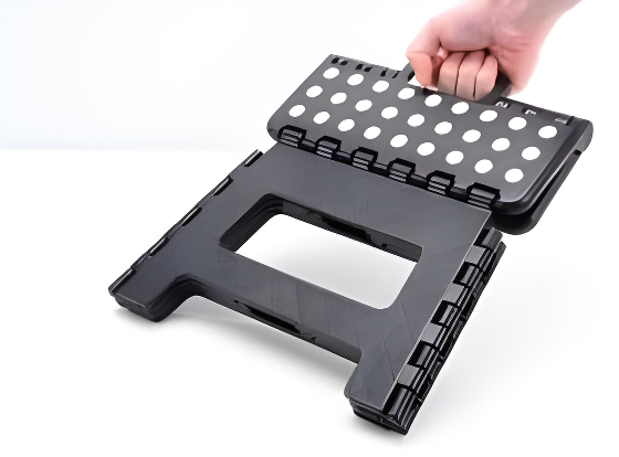 Simplify Plastic 9" Stripe Top 1 Step Folding Step Stool, Black