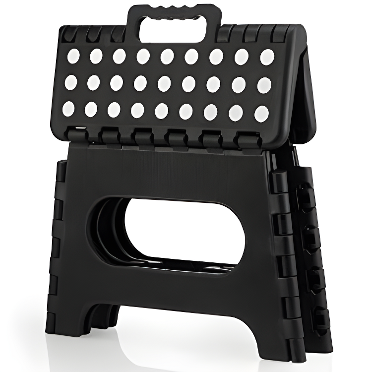 Simplify Plastic 9" Stripe Top 1 Step Folding Step Stool, Black