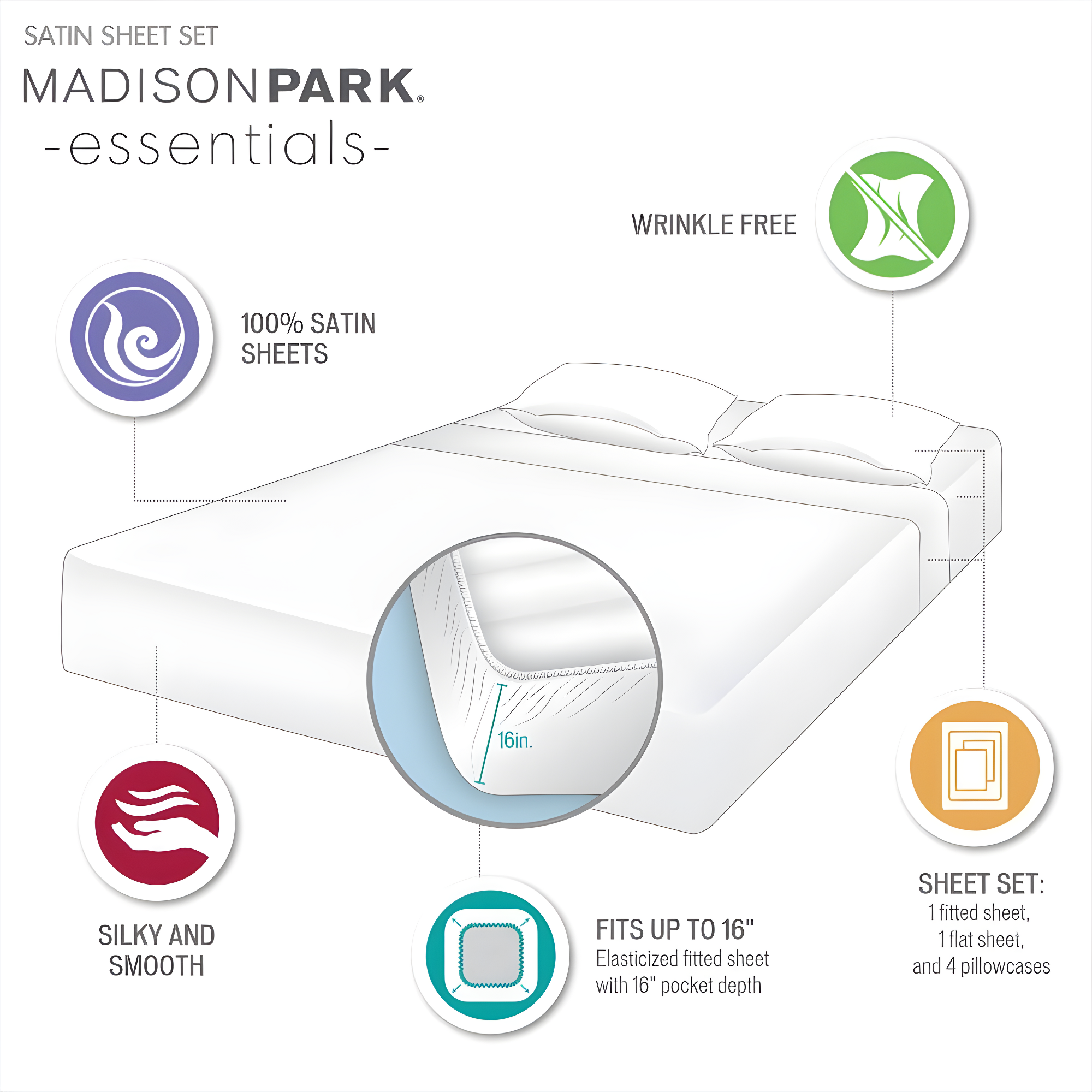 Madison Park Essentials Satin Luxury Sheet Set