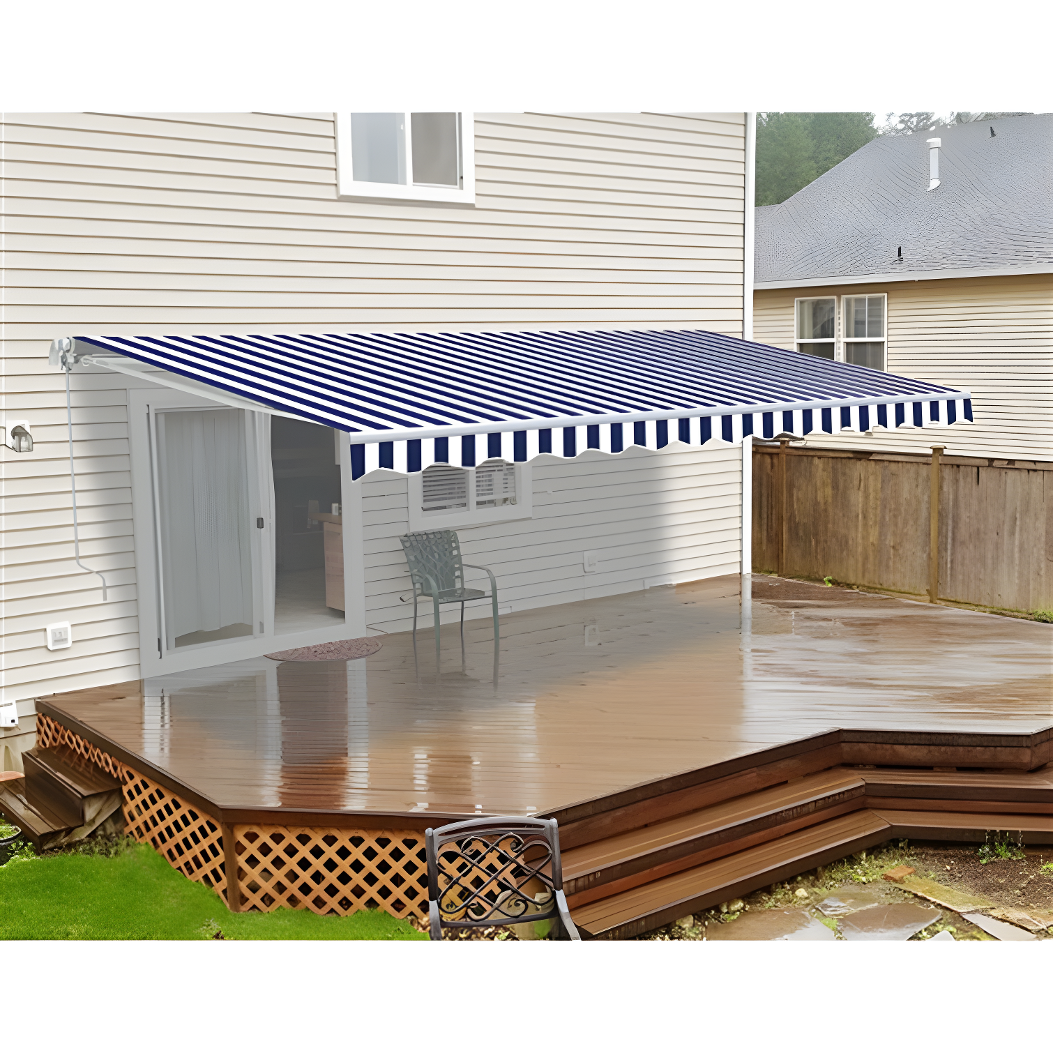 Motorized Retractable White Frame Patio Awning