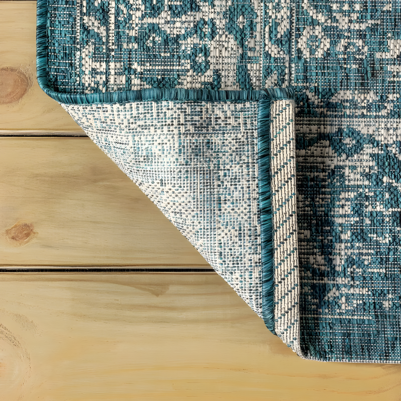 4'x6' Tela Bohemian Textured Weave Floral Indoor/Outdoor Area Rug, Teal/Gray - JONATHAN Y