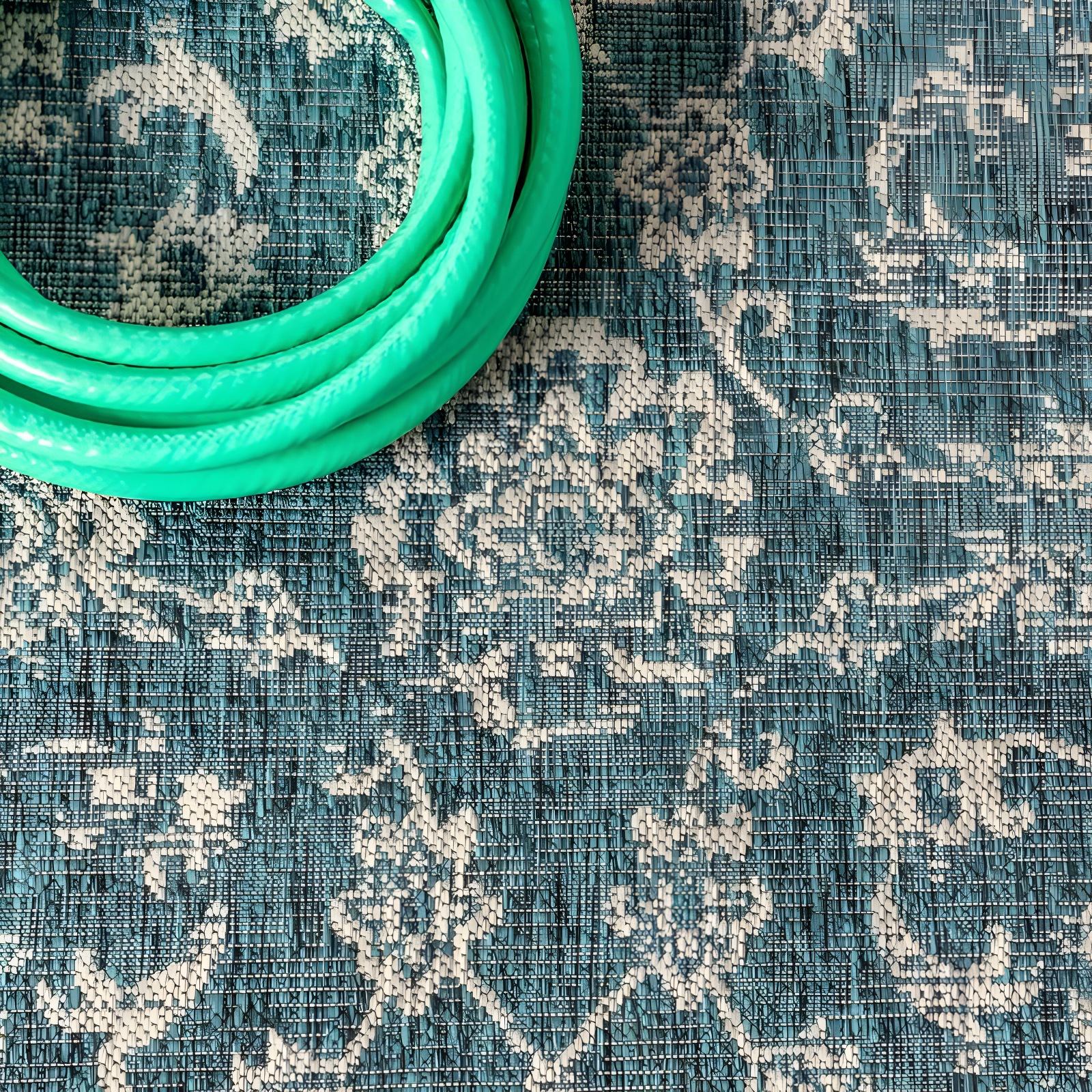 4'x6' Tela Bohemian Textured Weave Floral Indoor/Outdoor Area Rug, Teal/Gray - JONATHAN Y