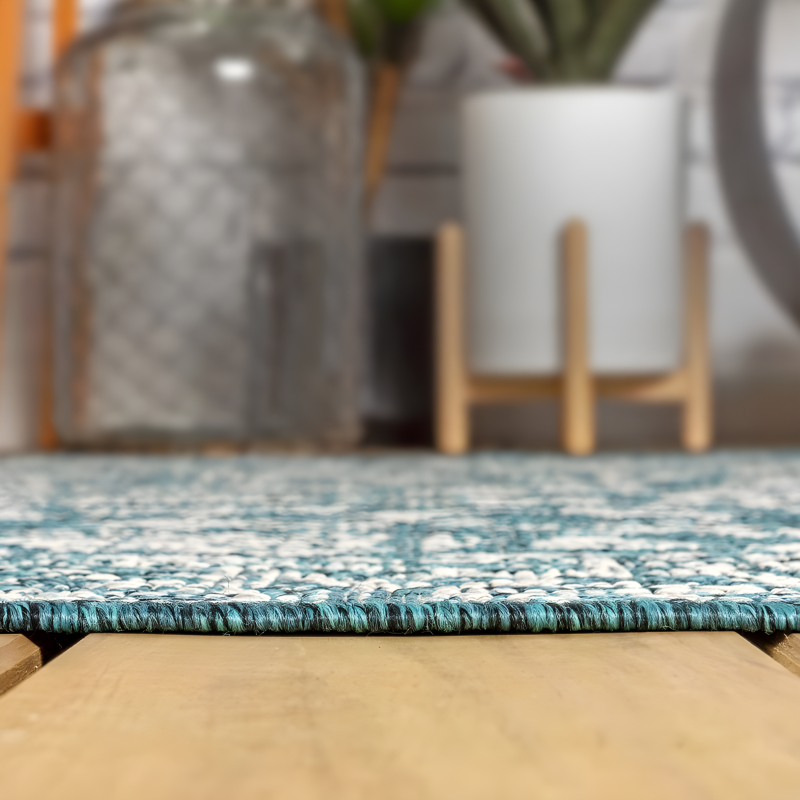 4'x6' Tela Bohemian Textured Weave Floral Indoor/Outdoor Area Rug, Teal/Gray - JONATHAN Y