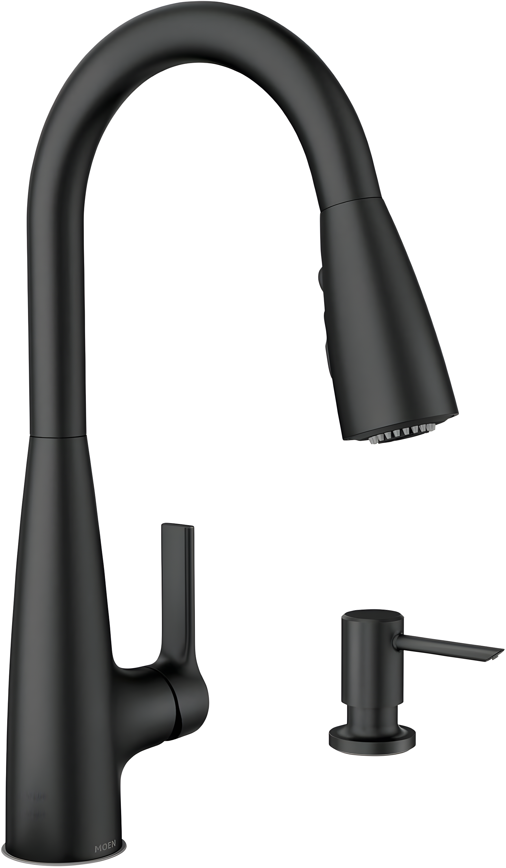 Moen Haelyn Matte Black Single Handle Deck-mount Handle Residential Pull-down Kitchen Faucet with Sprayer ( Deck Plate Included ) (Soap Dispenser Included)