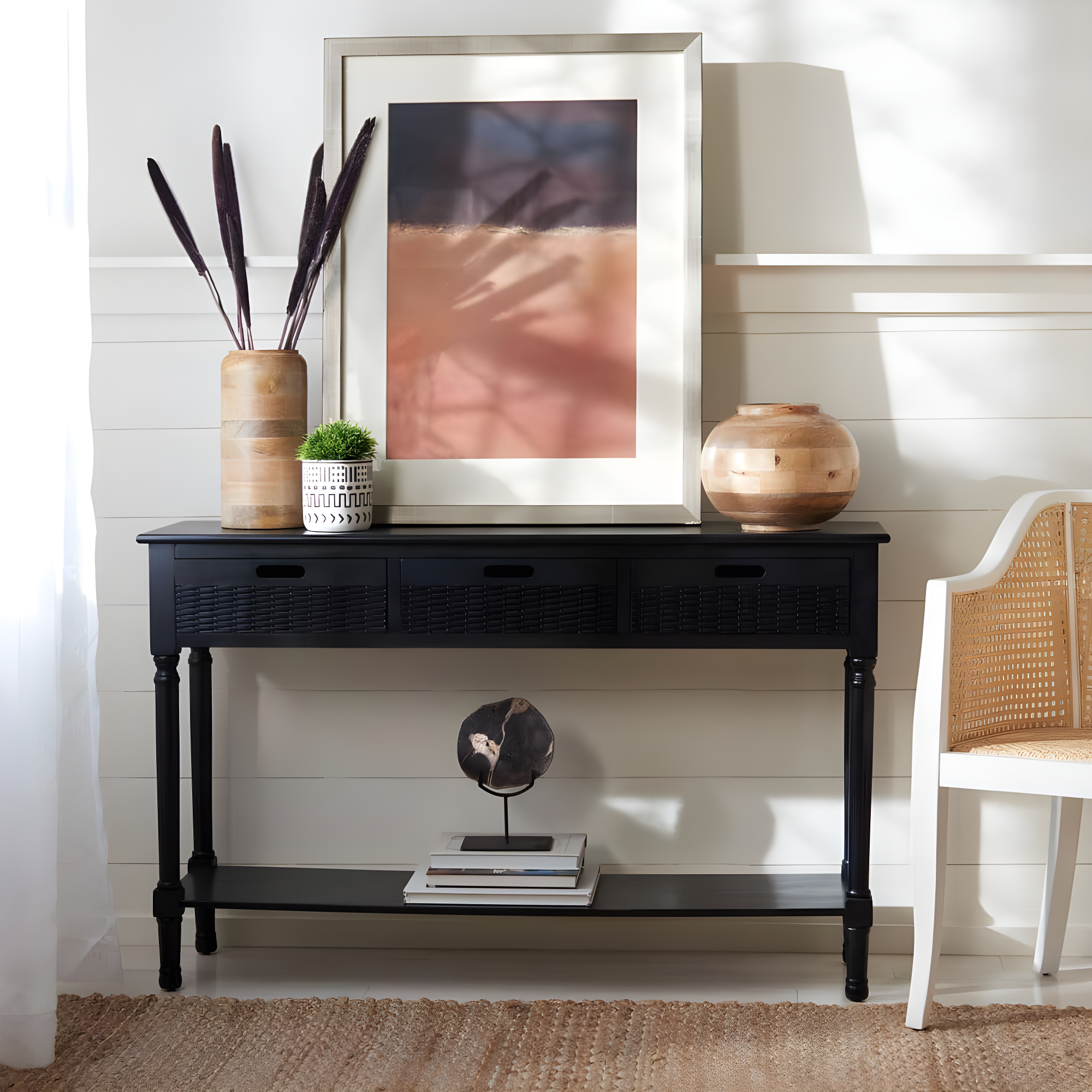 Landers 3 Drawer Console Table - CNS5711B - Black - Safavieh
