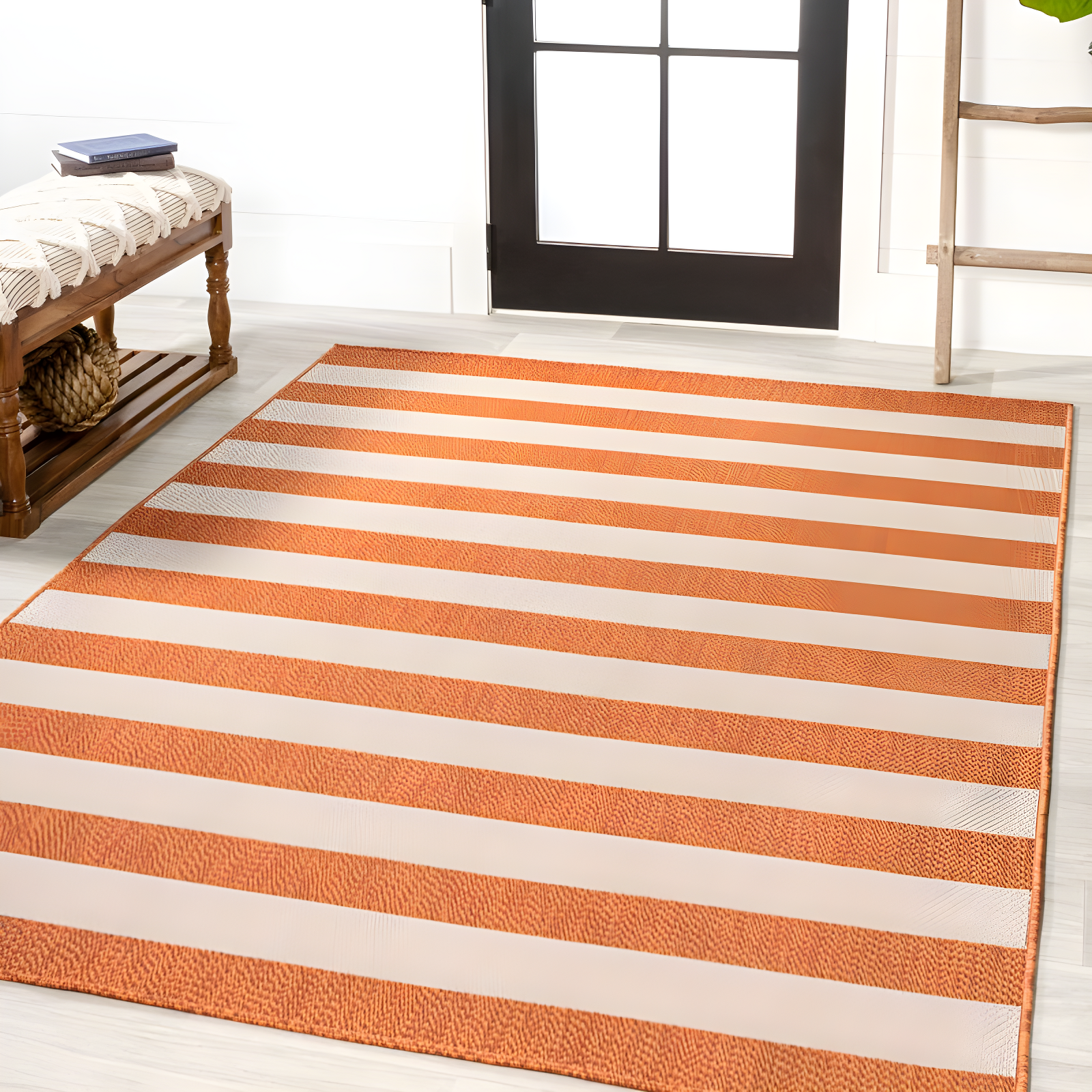5' x 8' Negril Two-Tone Wide Stripe Indoor/Outdoor Area Rug, Orange/Beige - JONATHAN Y