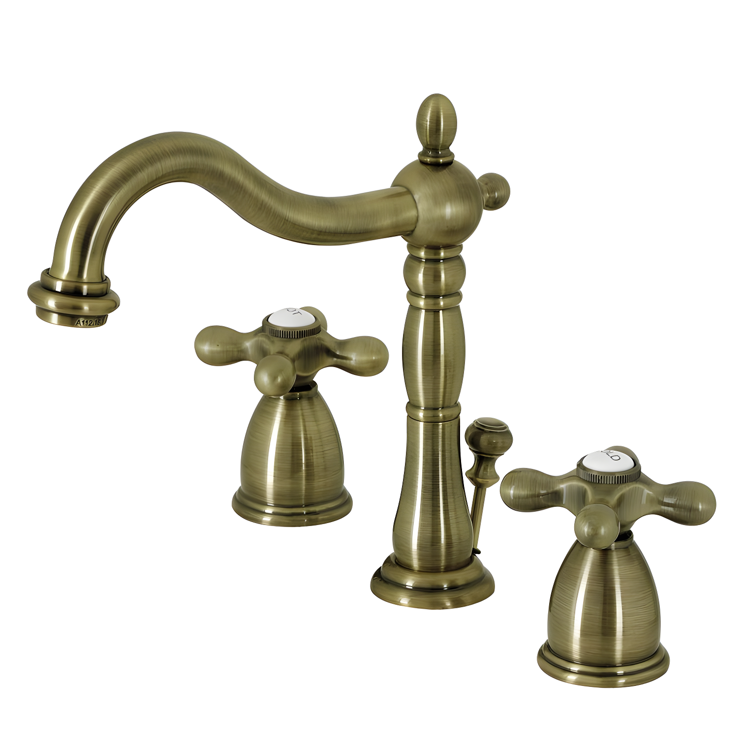 Kingston Brass Heritage Two-Handle 3-Hole Deck Mount Widespread Bathroom Faucet with Pop-Up Drain