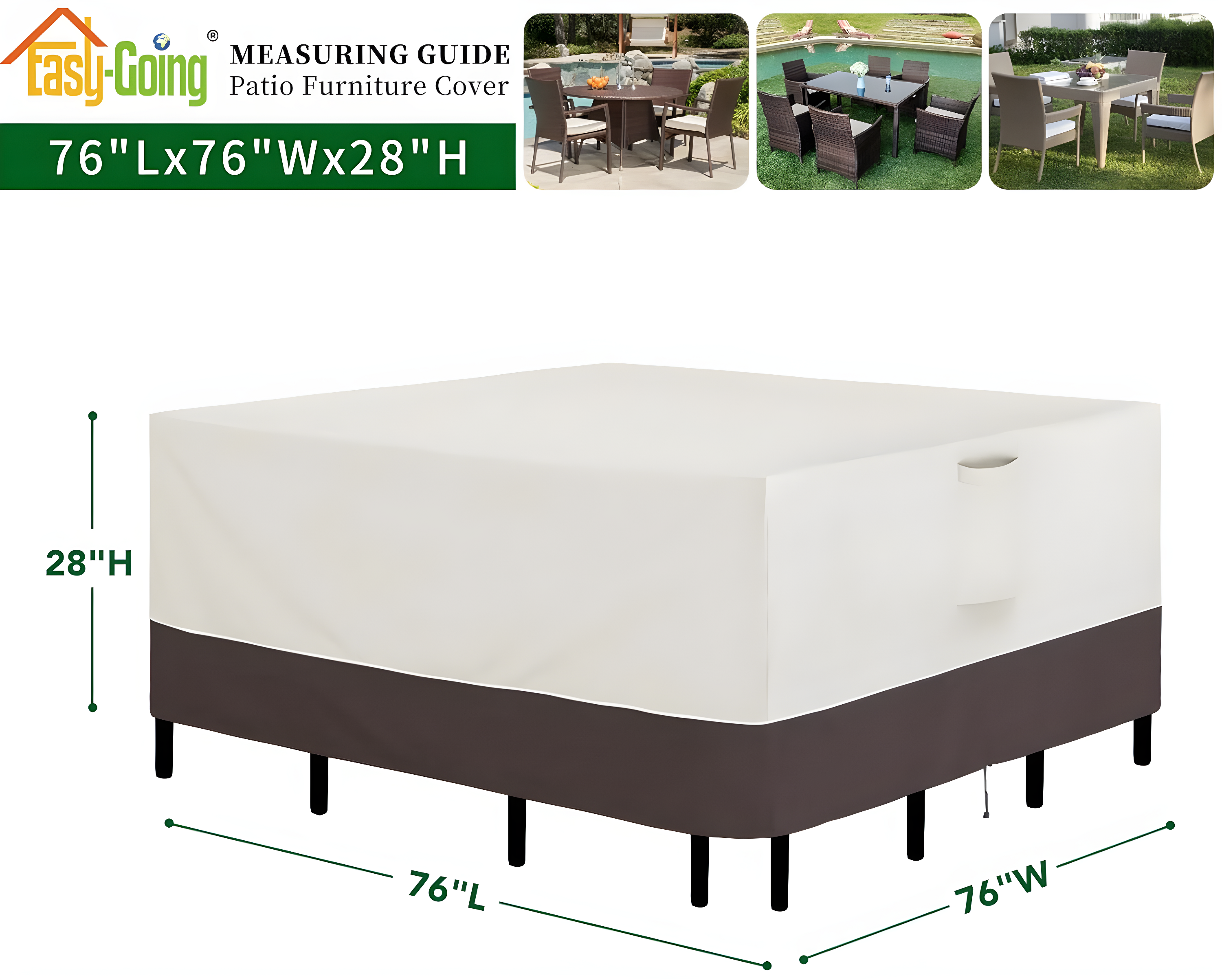 Arlmont & Co. Patio Furniture Cover 76"X76" Square Outdoor Table And Chair Set Covers Waterproof UV Resistant Outdoor Sectional Sofa Set Covers, Beige/Brown