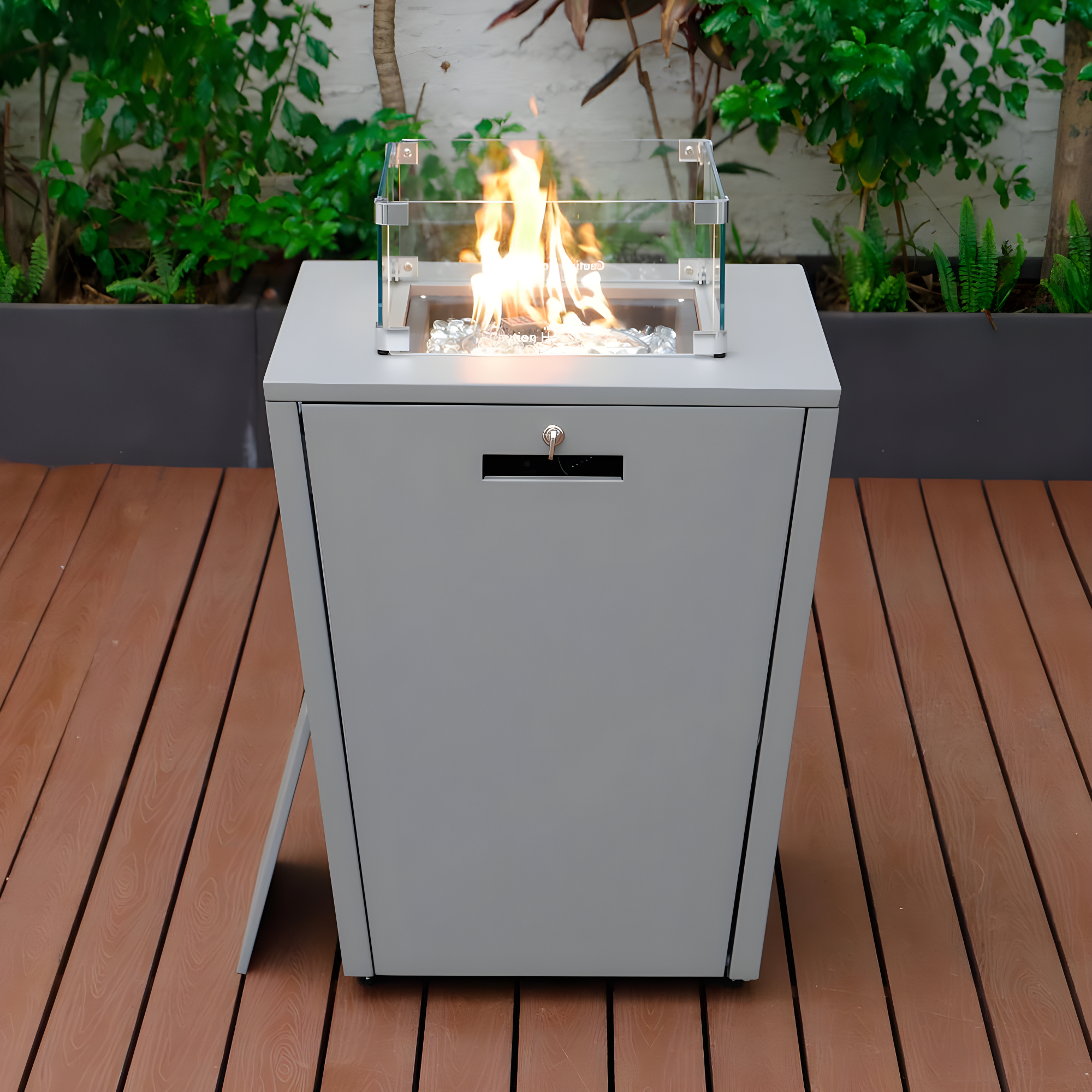 LeisureMod Chelsea Square Fire Pit 37,000 BTU Table, Grey