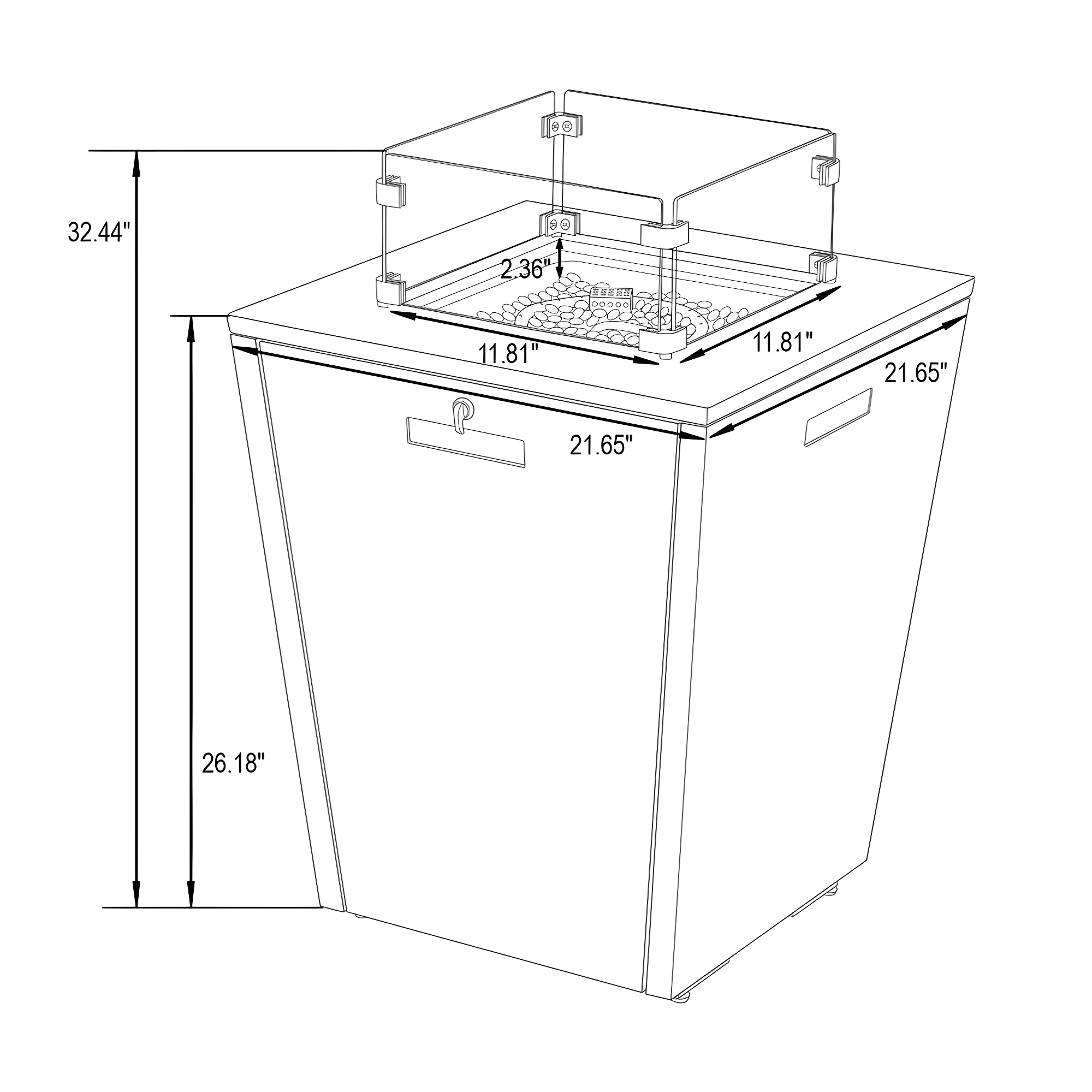 LeisureMod Chelsea Square Fire Pit 37,000 BTU Table, Grey