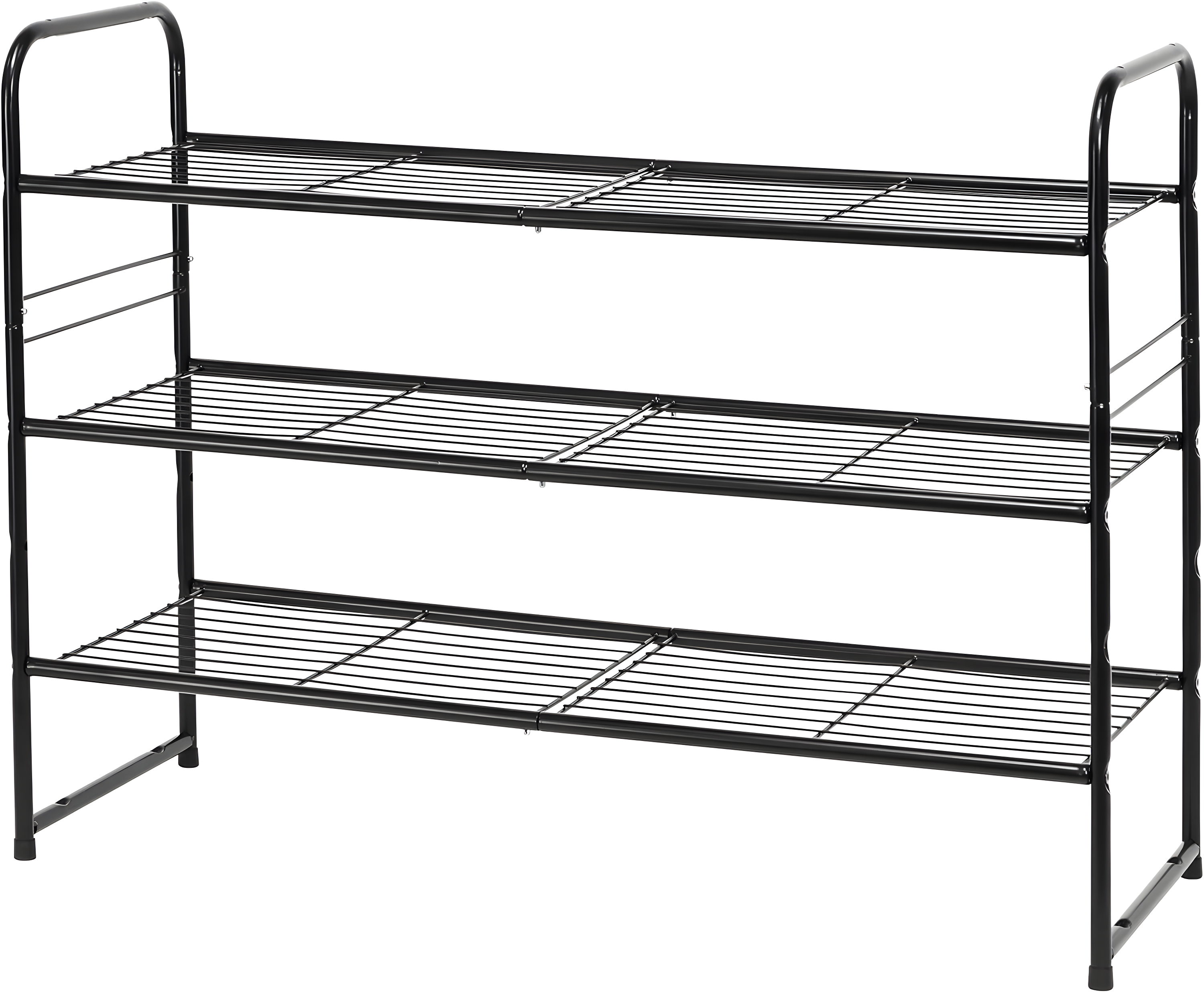 YASONIC Shoe Rack Storage Organizer, 3-Tier Black Shoe Shelf, 24 Pairs, Iron Poles & Plastic Connectors
