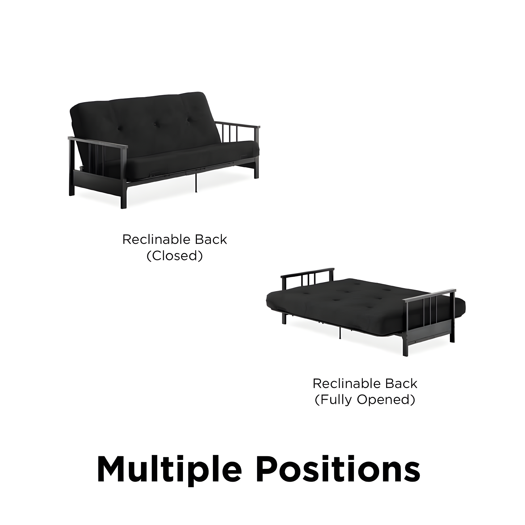 DHP Harlow Full Metal Arm Futon with 6-Inch Thermobonded High Density Polyester Fill Black Microfiber Mattress
