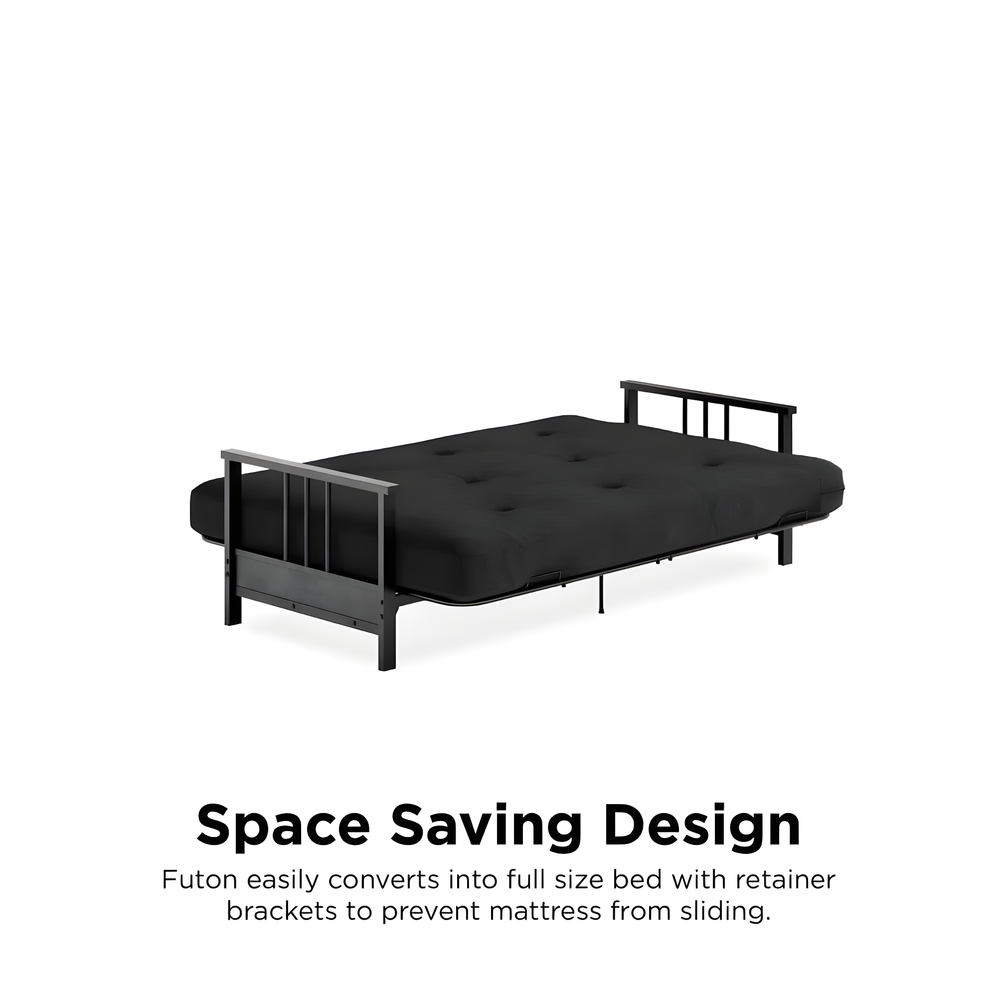 DHP Harlow Full Metal Arm Futon with 6-Inch Thermobonded High Density Polyester Fill Black Microfiber Mattress