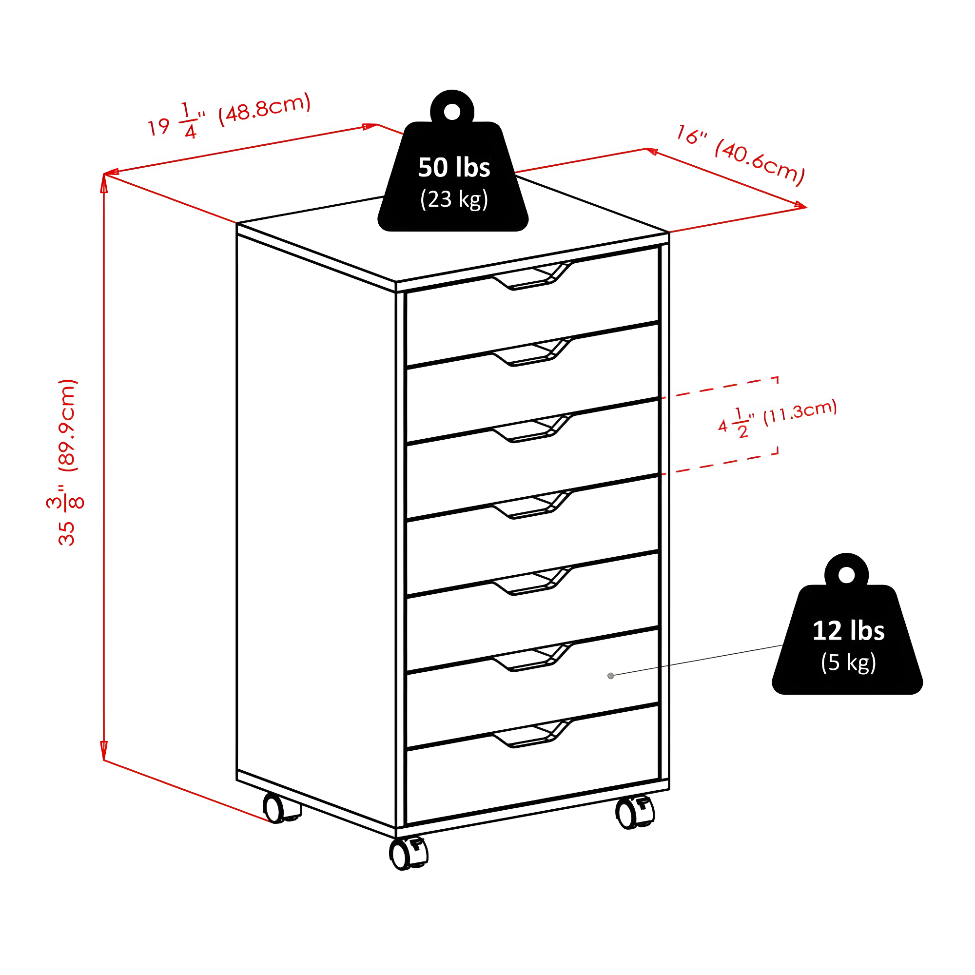 Halifax 7 Drawer Cabinet with Casters White - Winsome