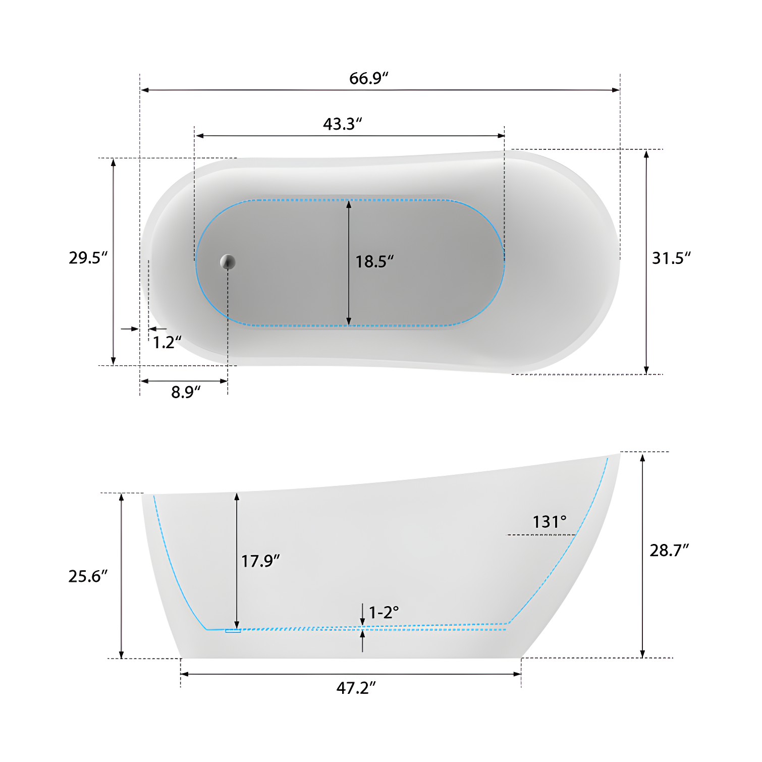 Cora 67" x 32" Freestanding Acrylic Bathtub
