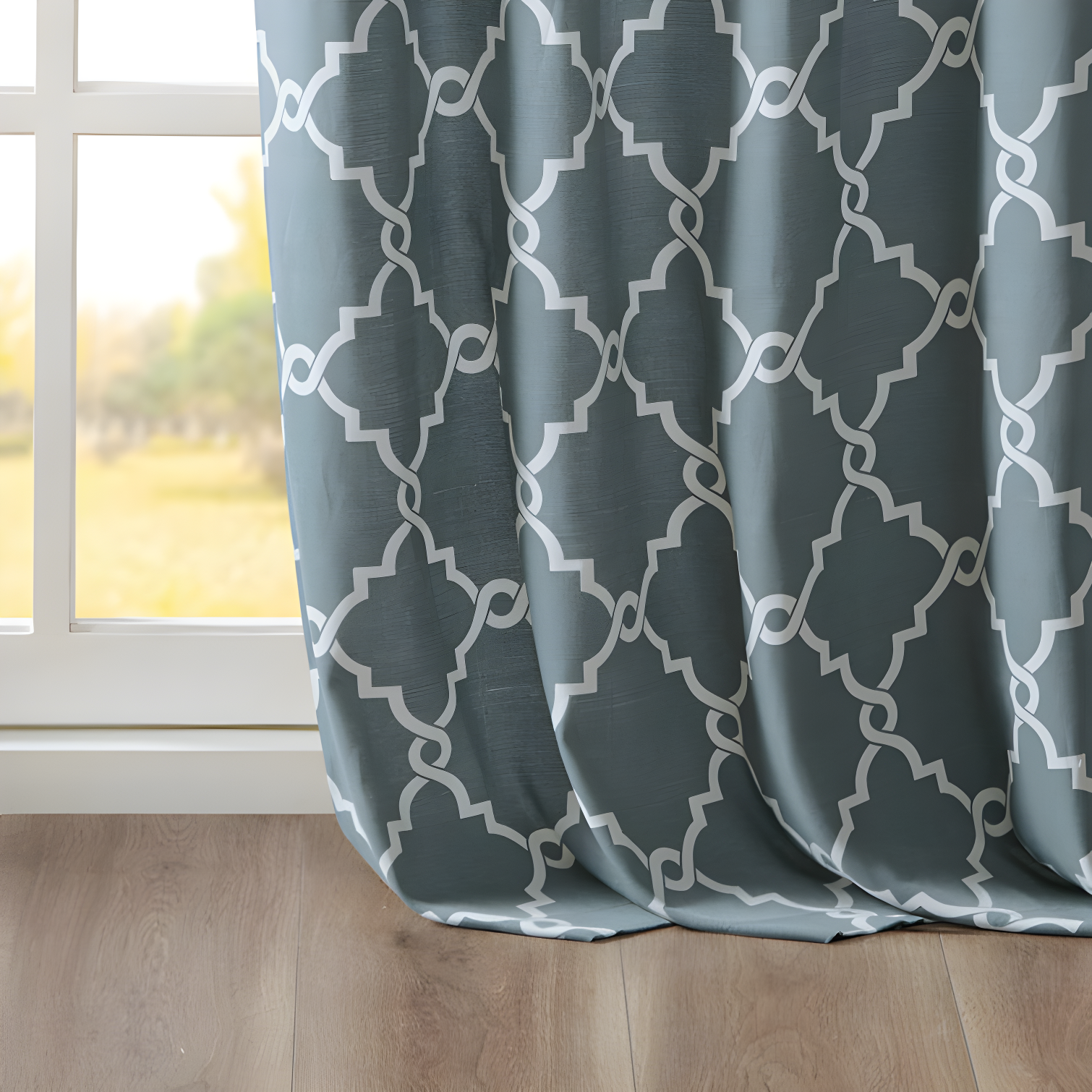 Fretwork Print Grommet Top Window Curtain Panel