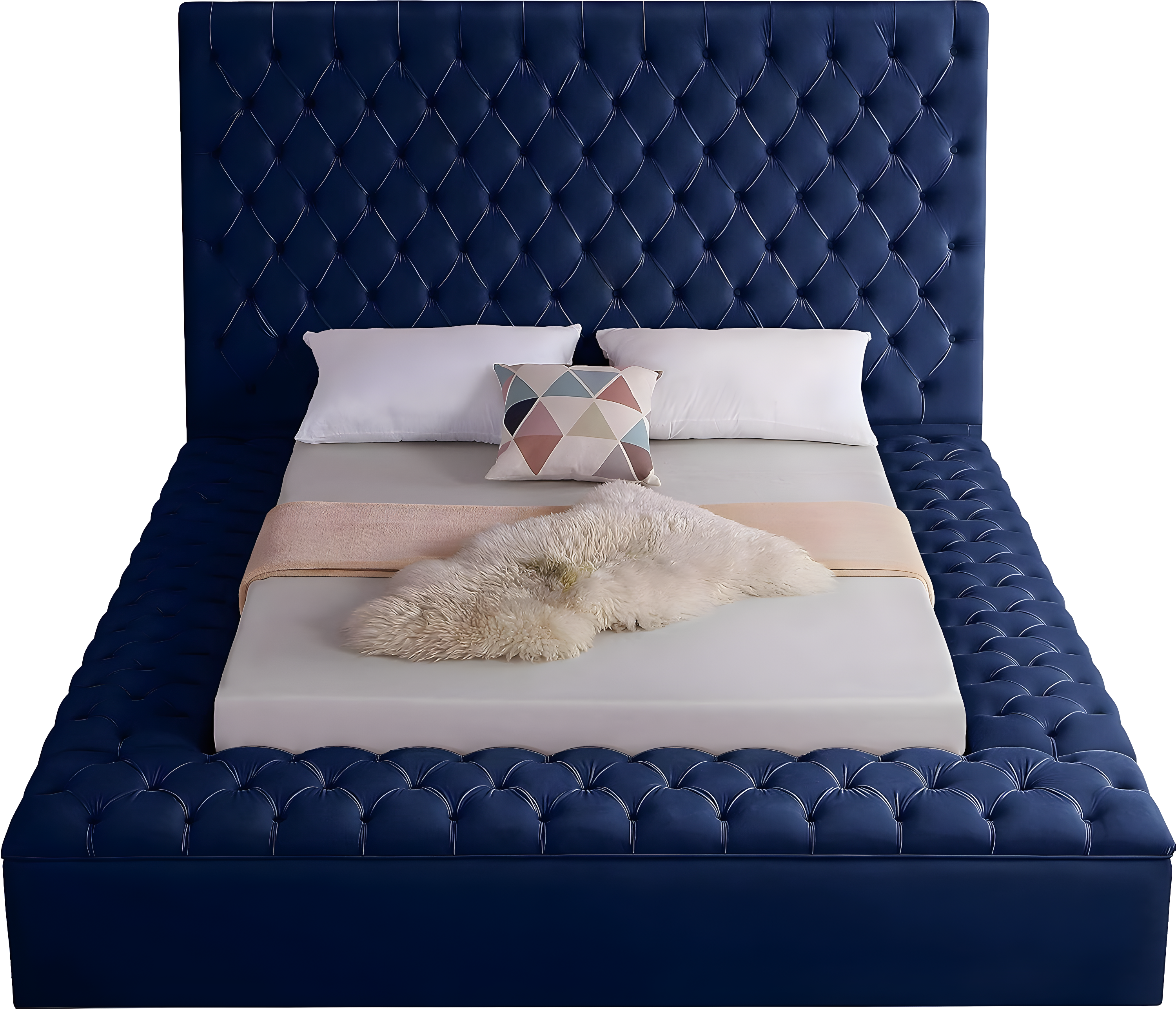 Bliss Navy Velvet King Bed (3 Boxes)-Color:Navy Velvet,Style:Contemporary